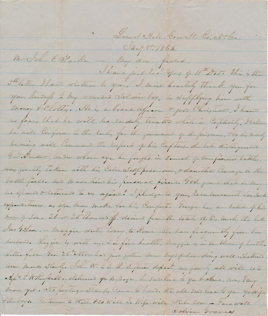 Two Confederate Gettysburg letters - GA & NC: Two Confederate letters regarding Gettysburg - GA 4th Vols. & NC 2nd Infantry. Letter (damaged) 4th GA Vols. Soldier writes about Gettysburg and Pennsylvania. "I never want to see that state anymore.