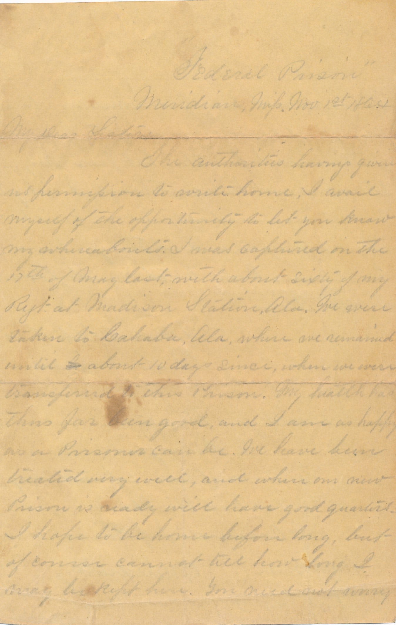 Illinois soldier in "Federal Prison, Meridan, Miss. etc (1 of 9)