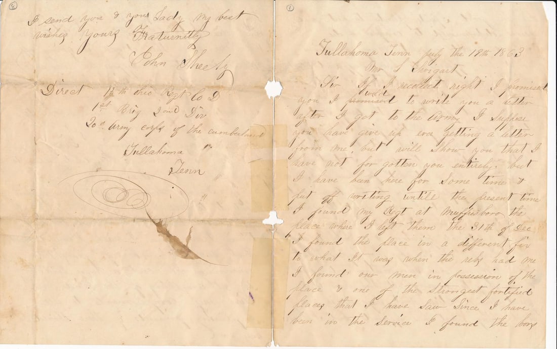 Two Civil War Letters from Ohio Soldiers (1 of 12)