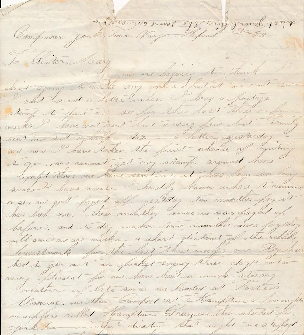 Pvt. William G. Wadleigh MA 19th Inf. & other letters (1 of 20)
