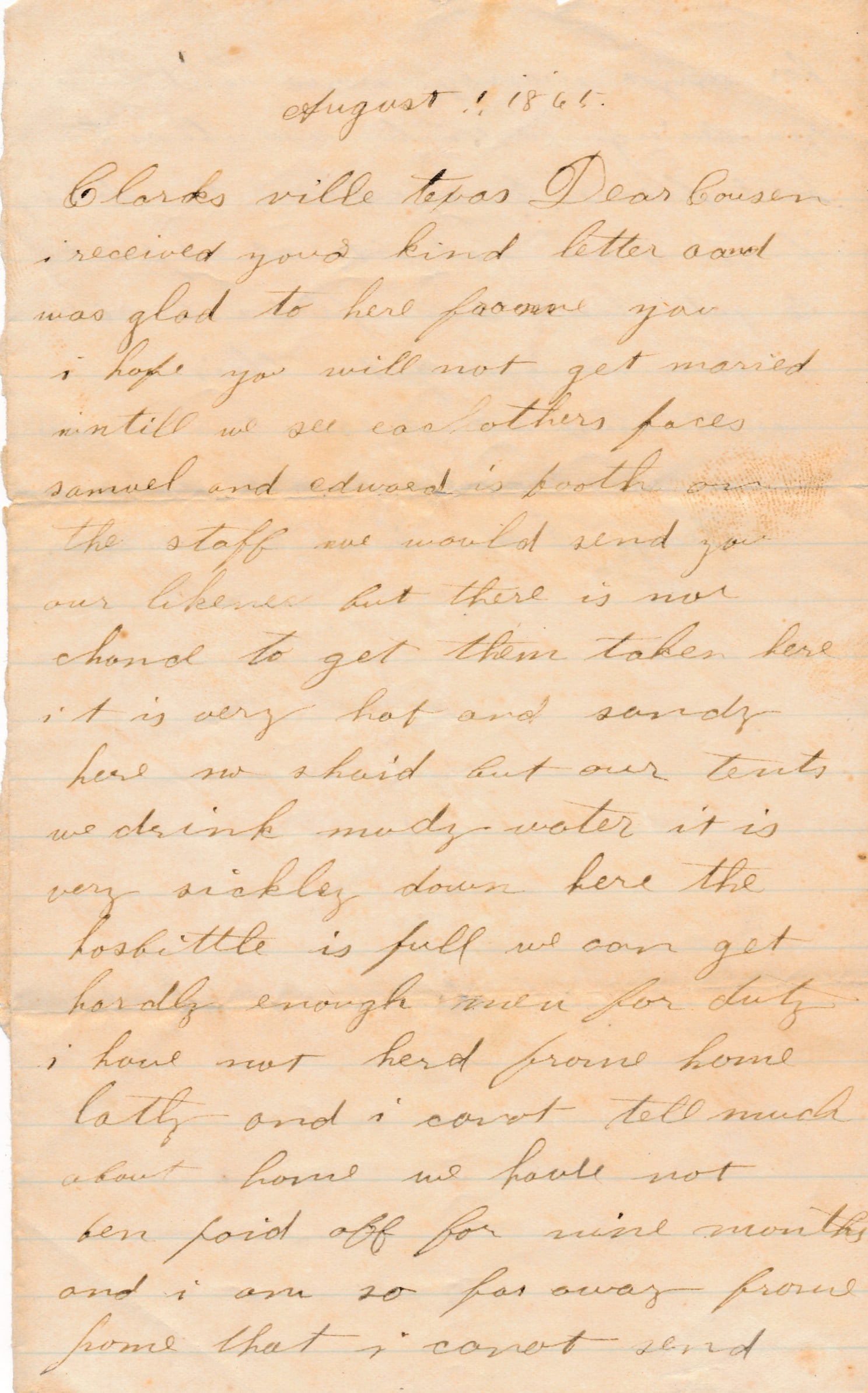 George Durel 5th Mass Cavalry Black Soldier letter (1 of 3)