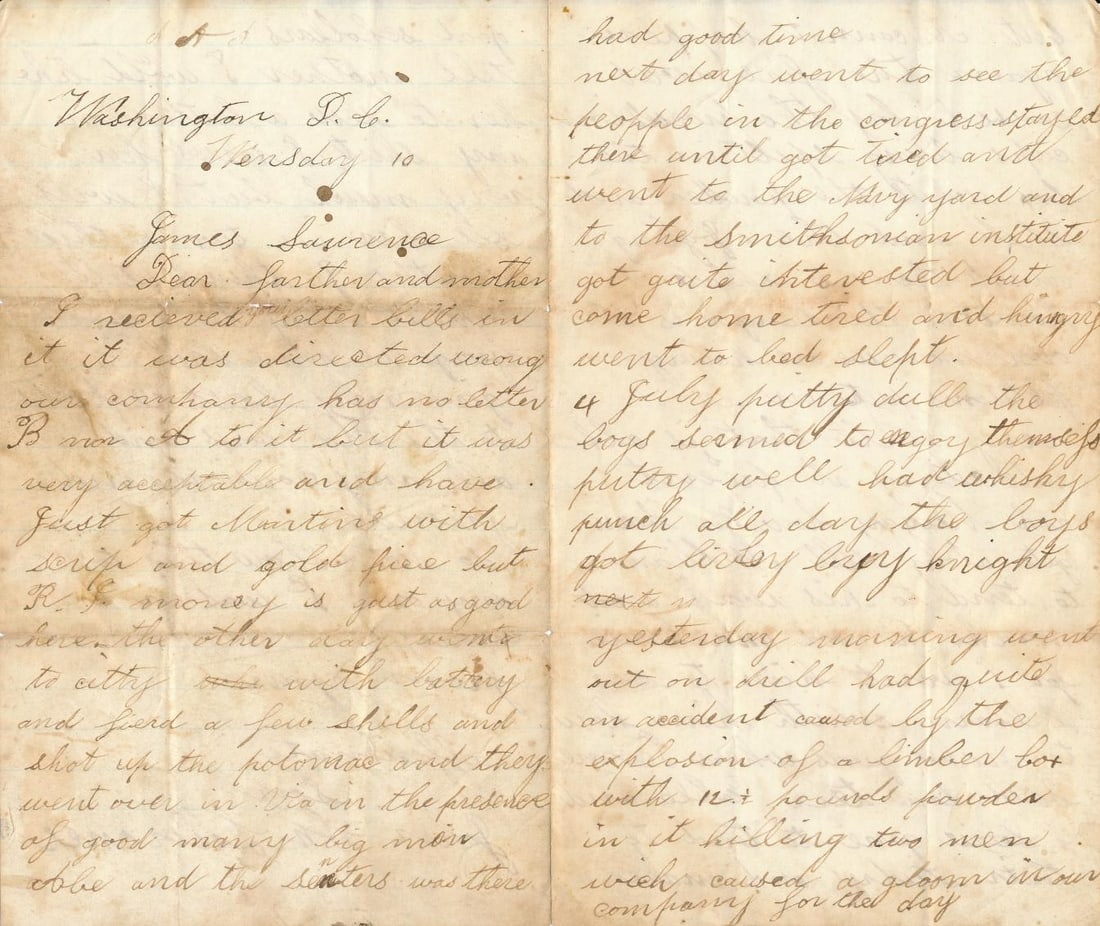 John H. Lawrence RI 1st Light Artillery Death notice: John H. Lawrence Battery A RI 1st Light Artillery letters & Death notice. Letters from Lawrence and letters from William Drape. He wrote to the parents of Lawrence after his death at Antietam.