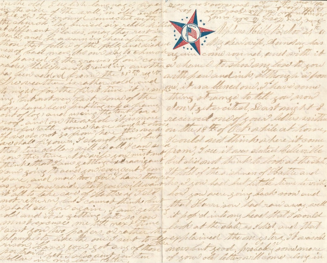 The Great Comet of '61" General Scott envelope, etc: The Great Comet of '61" General Scott envelope and Civil War letters. Scott envelope with letter with "Union" graphic, Constant E. Southworth D. Co MA 31st Infantry (Hardwick, MA) soldier's letter &