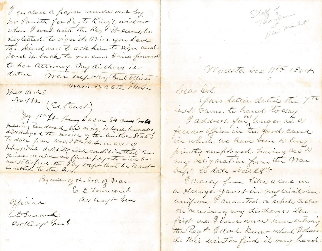 Mass 34th Regt Letters: to Lt. Col. Potter & others (1 of 17)