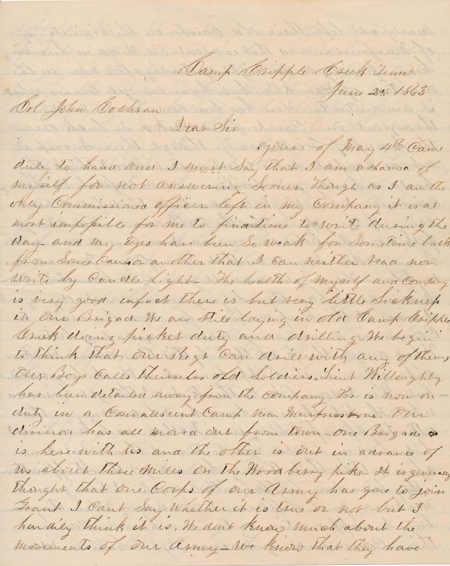 William A. Denny 1st Lieut. Ohio 98th Infantry Letter (1 of 6)