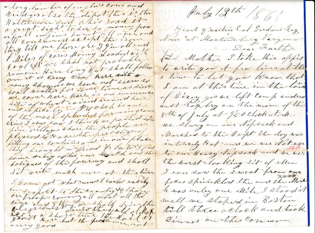 Malcolm G. Kittredge G, Co. MA 2nd Infantry Letter: Malcolm G. Kittredge G, Co. MA 2nd Infantry Letter Killed in Chancellorsville, VA. 26 Year Old Private from Brookline, MA