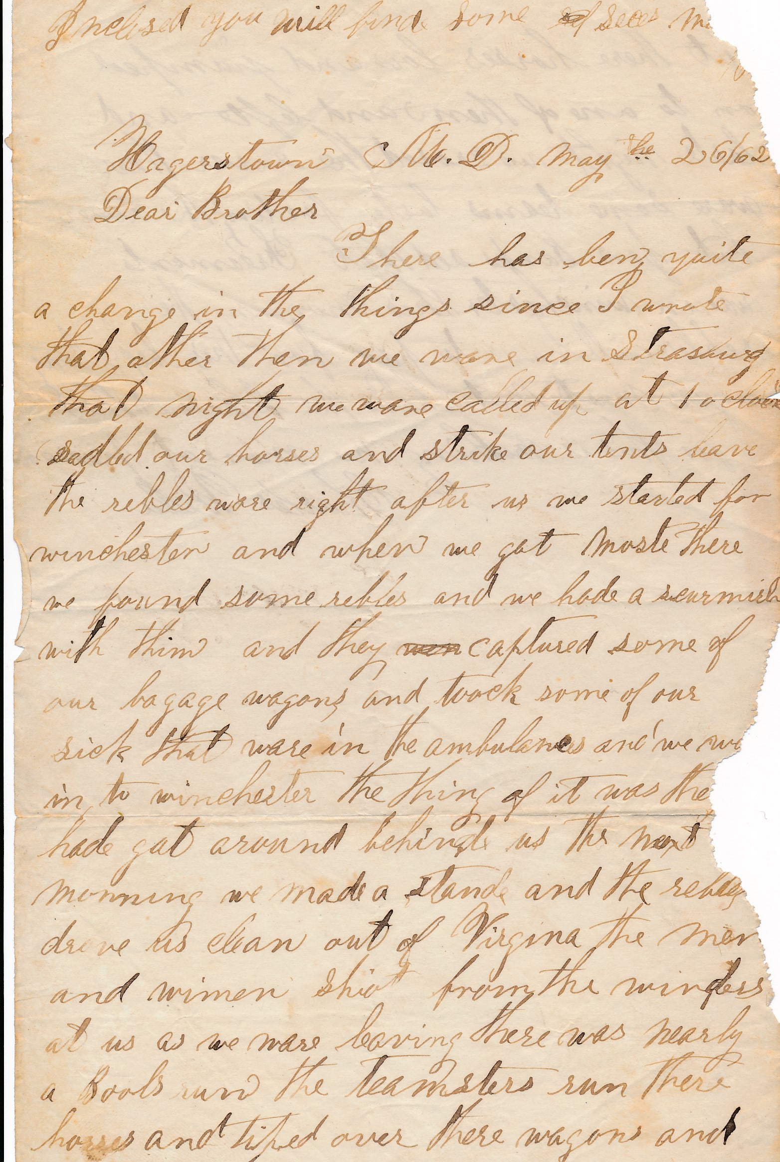 Charles H. Wilber Co, G Michigan 1st Cavalry Letter (1 of 3)