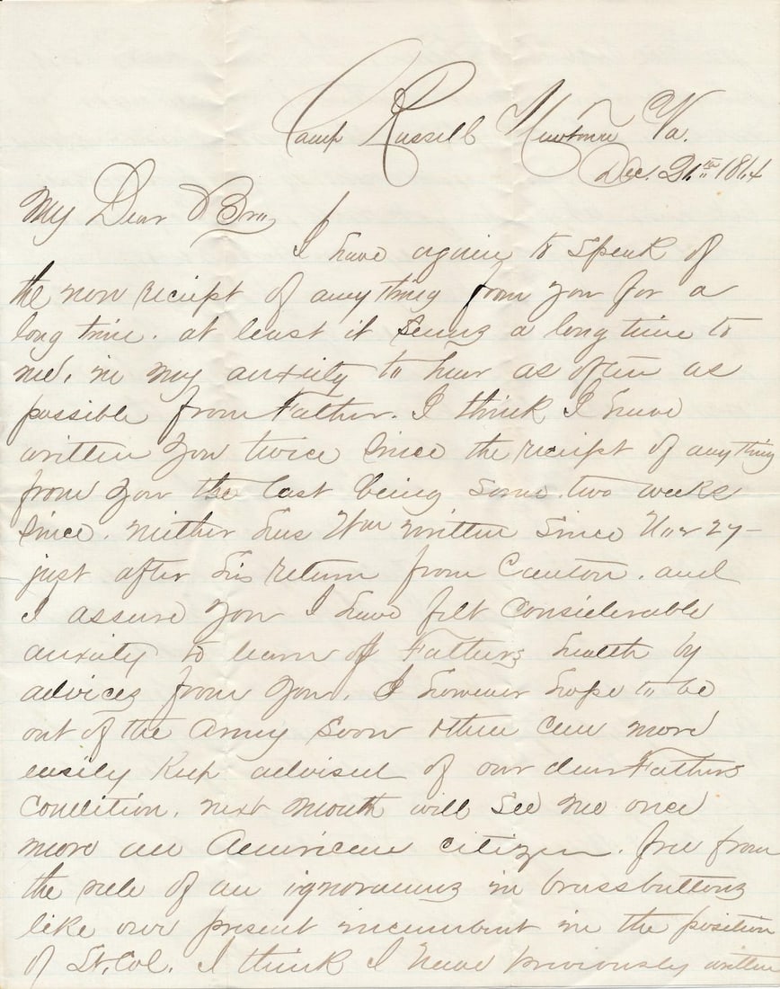 Clinton E. Page Lieutenant 30th Mass Vols. Letter (1 of 4)