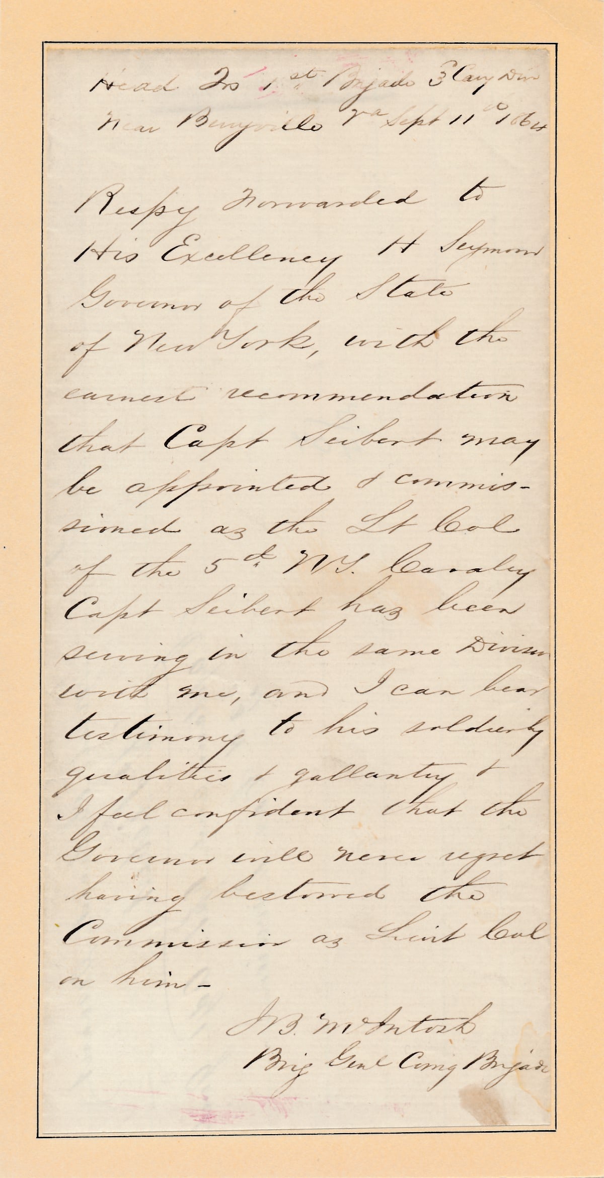 1864 Brig Gen J.B McIntosh Promotion Request (1 of 1)