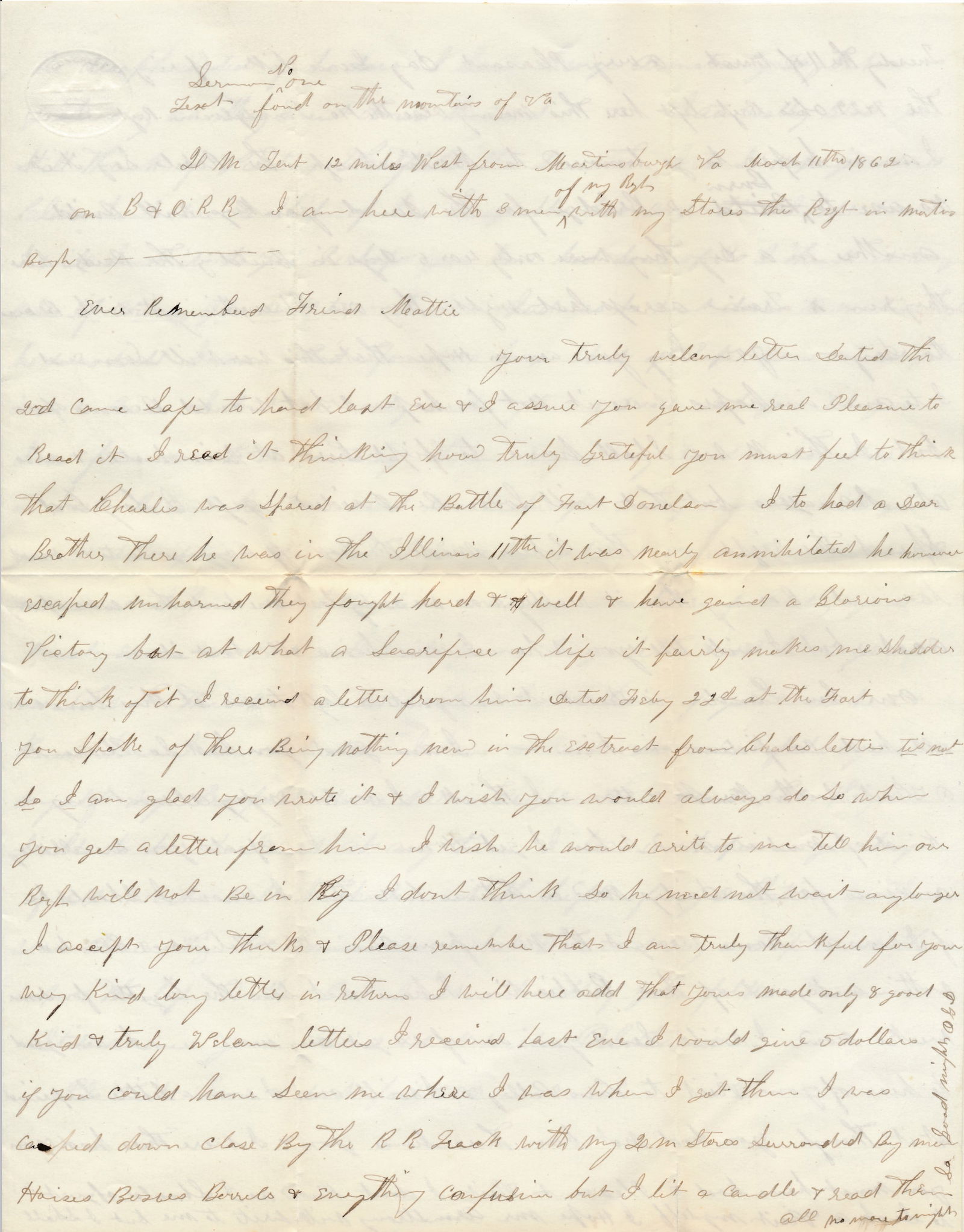 Oramel G. Daniels K Co. Ohio 8th Infantry Letter (1 of 5)