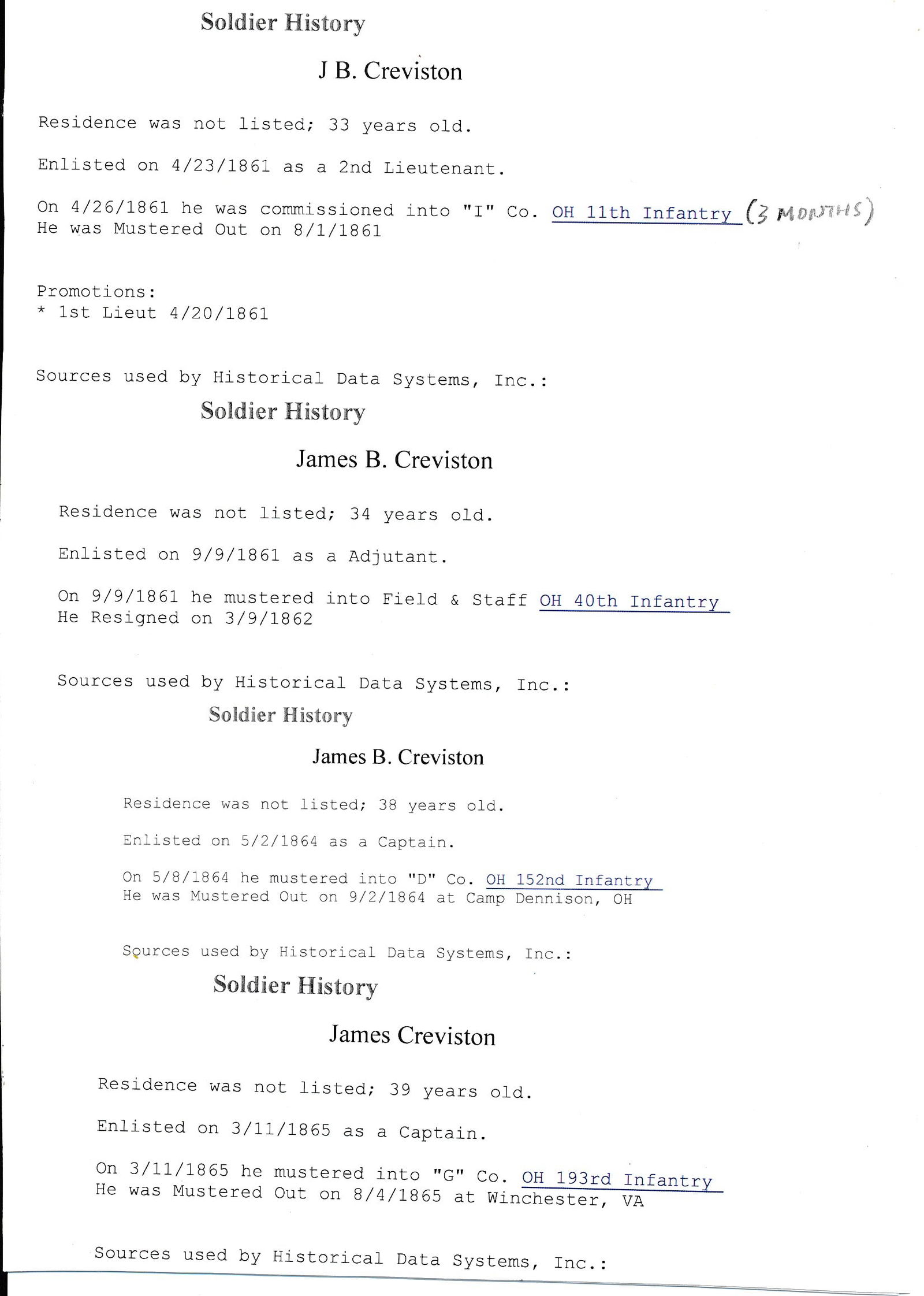 Captain James B. Creviston Ohio Document - 10