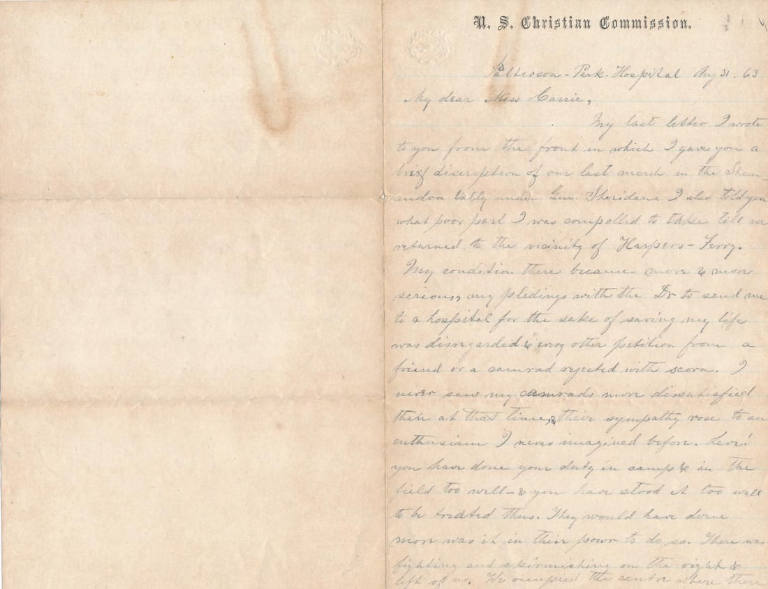 A.M. Leve Patterson Park Letter from Hospital (1 of 3)