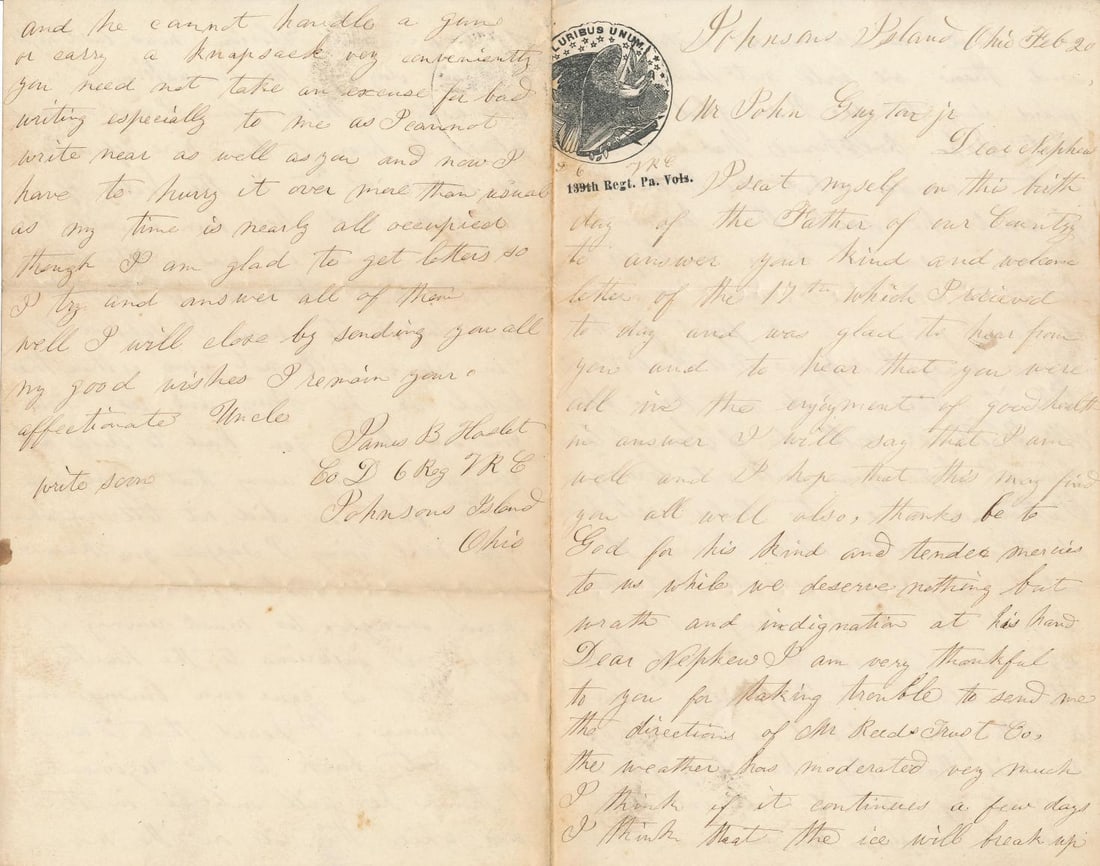 PA Civil War Letters: Prison Guard, Lieutenant , etc. (1 of 15)