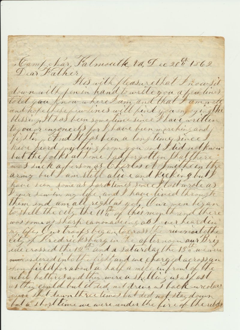 Mass Civil War Letters Fredericksburg Battle, others (1 of 16)