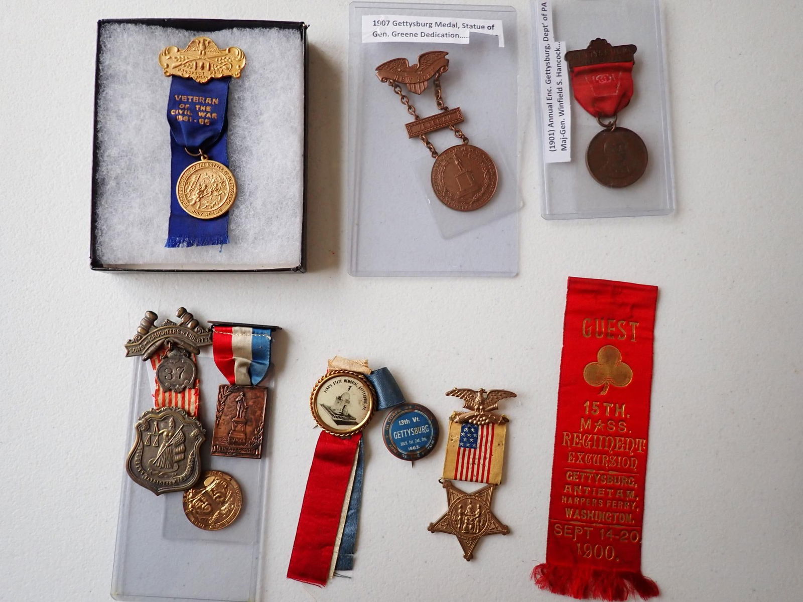 Gettysburg Civil war Veteran ribbon & medal & other memorabilia: Encampment medal, etc.