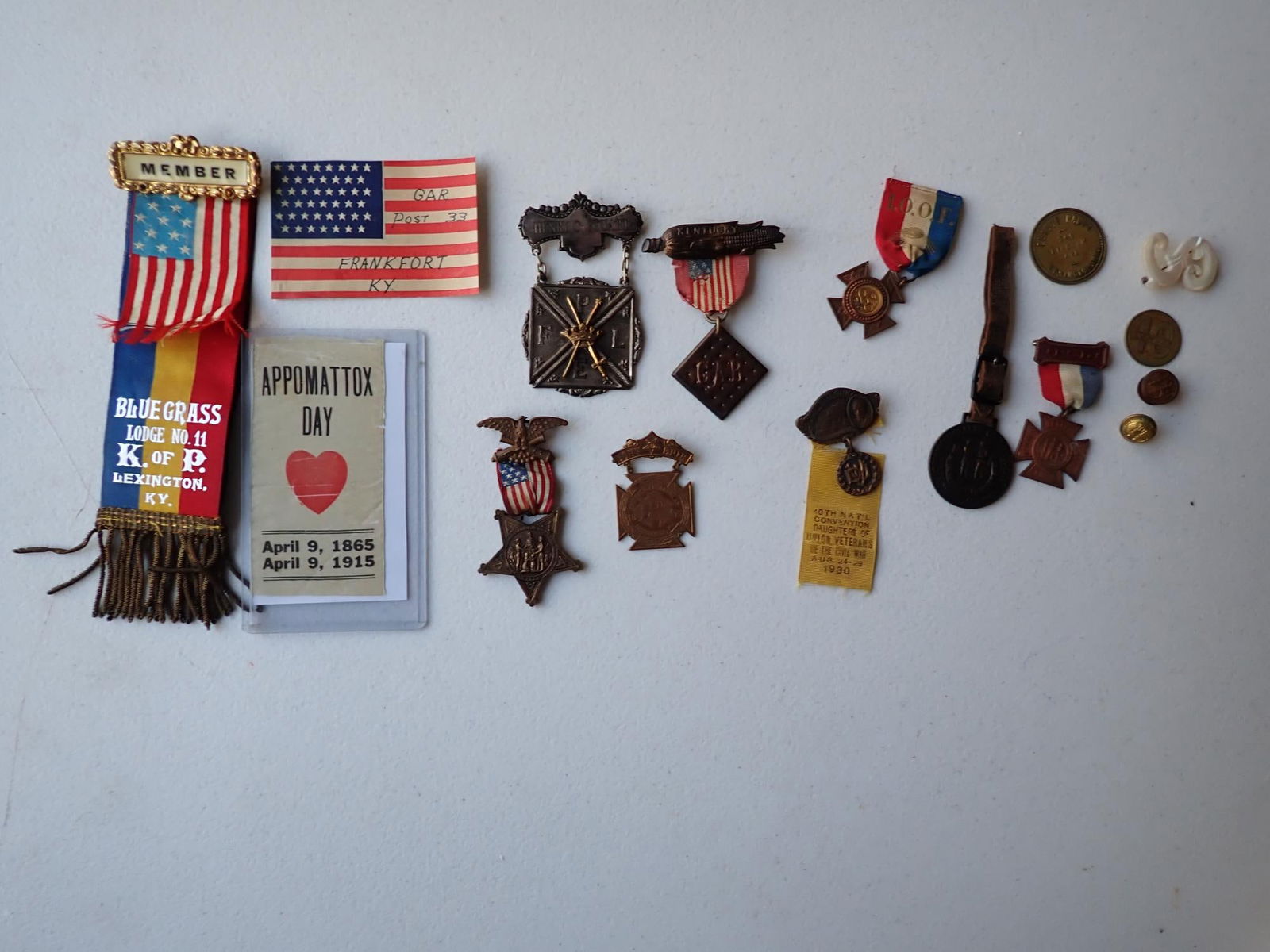 Kentucky GAR & Vets' badges, medals, & ribbons: One engraved Henry C. Stuart.