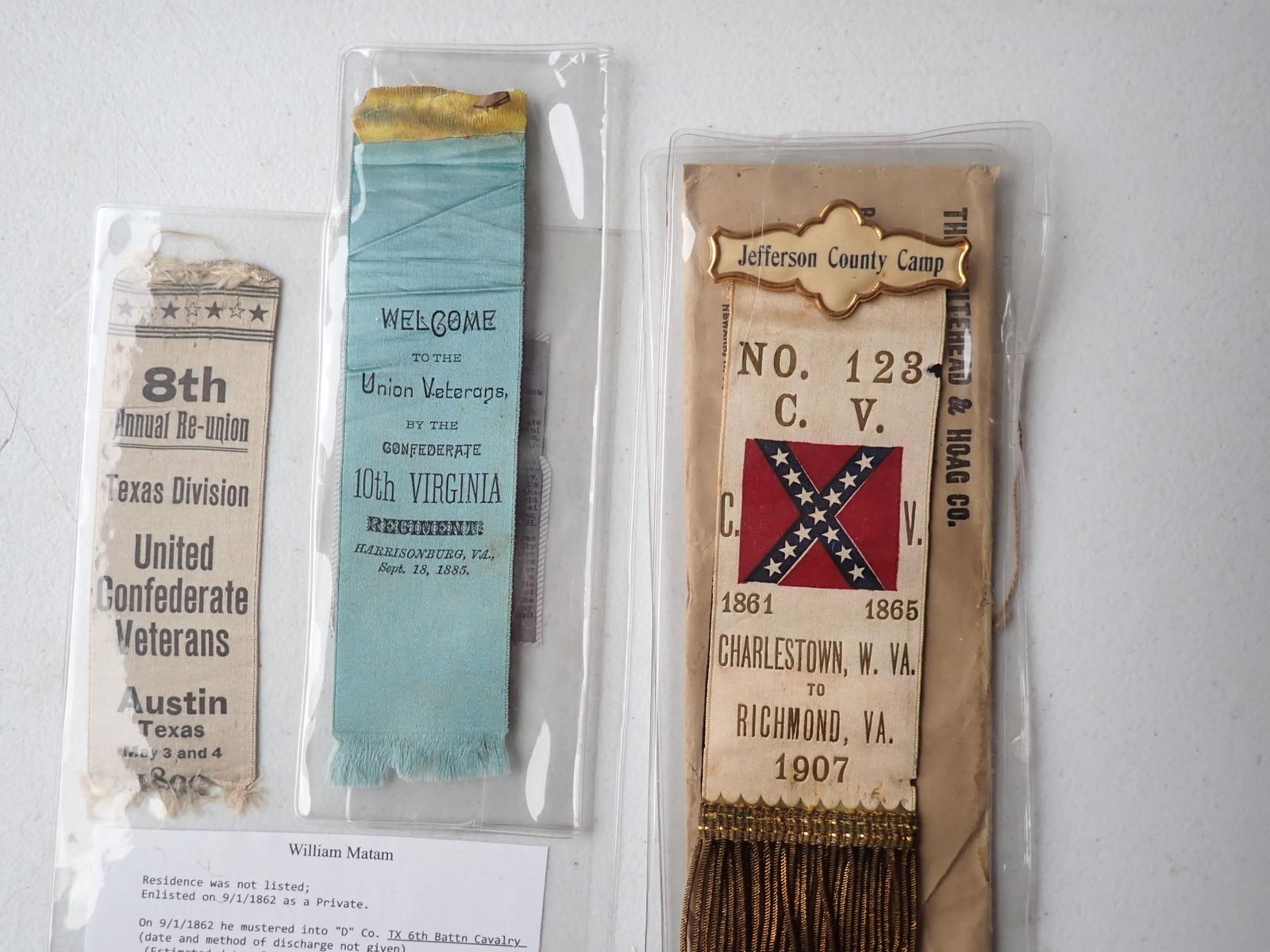 William Matam Texas 6th Batt & Confederate ribbons (1 of 6)