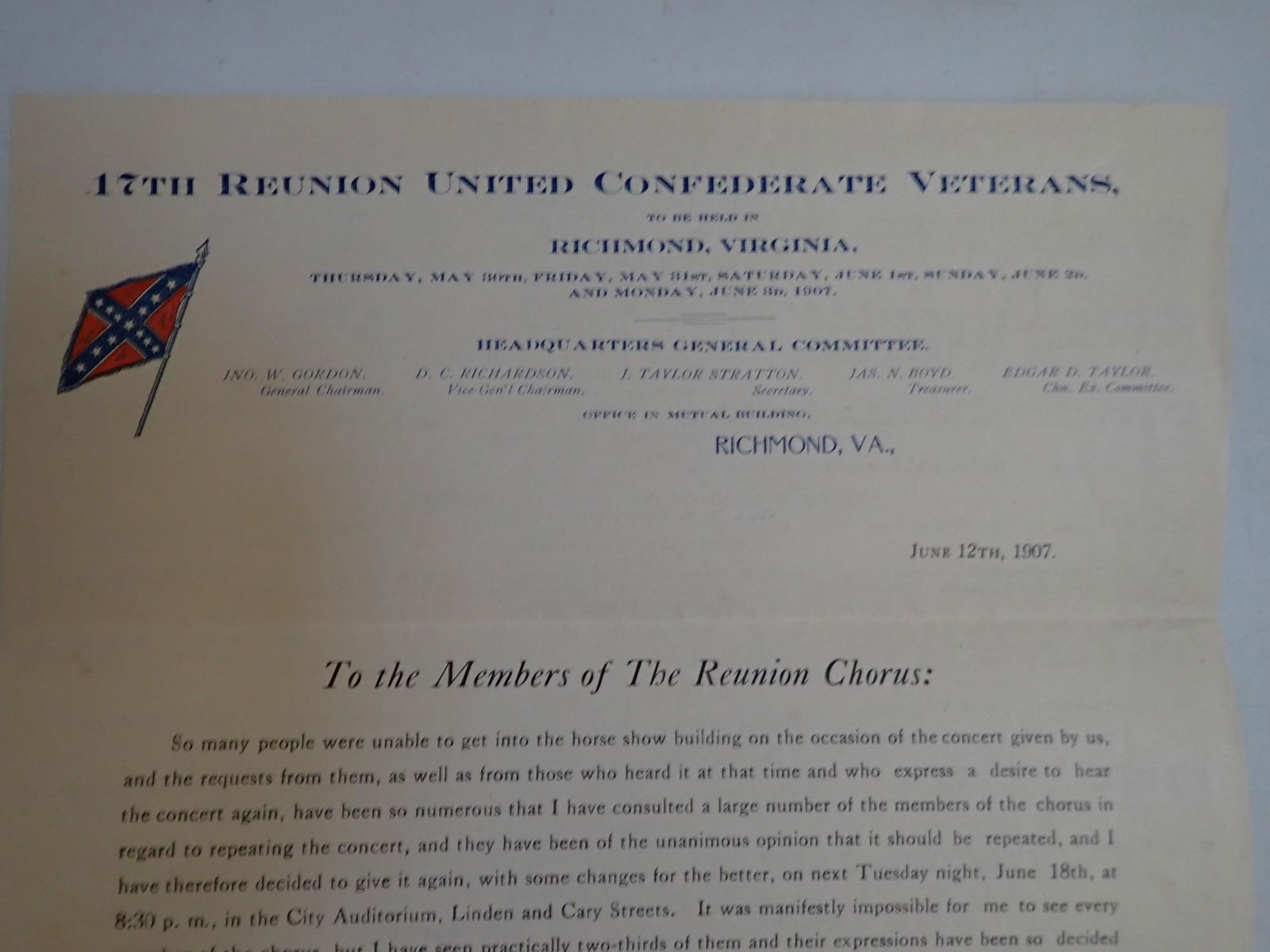 Confederate Vets Certificate, Ribbon, Program, etc. - 10