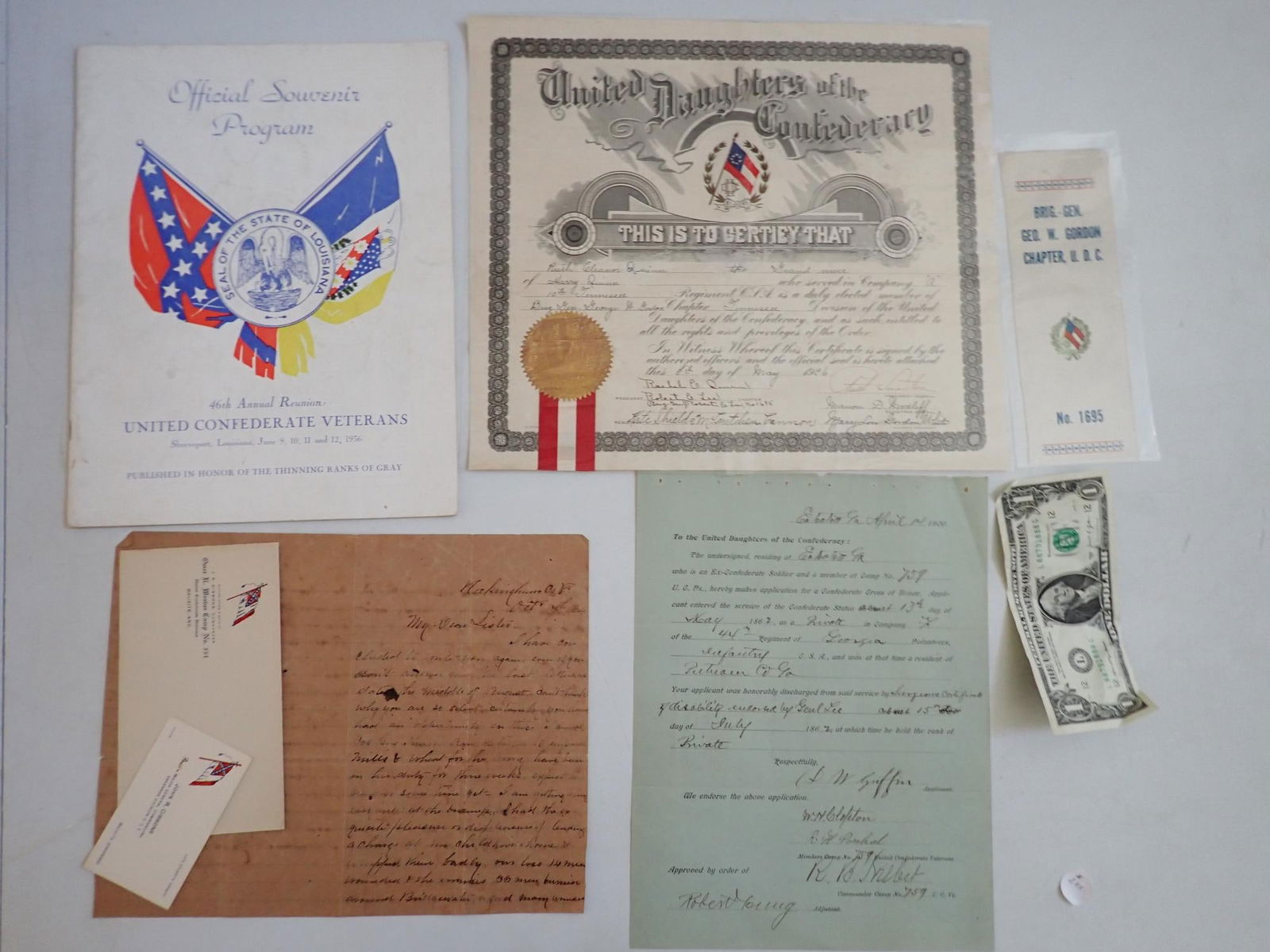 Confederate Vets Certificate, Ribbon, Program, etc. (1 of 11)