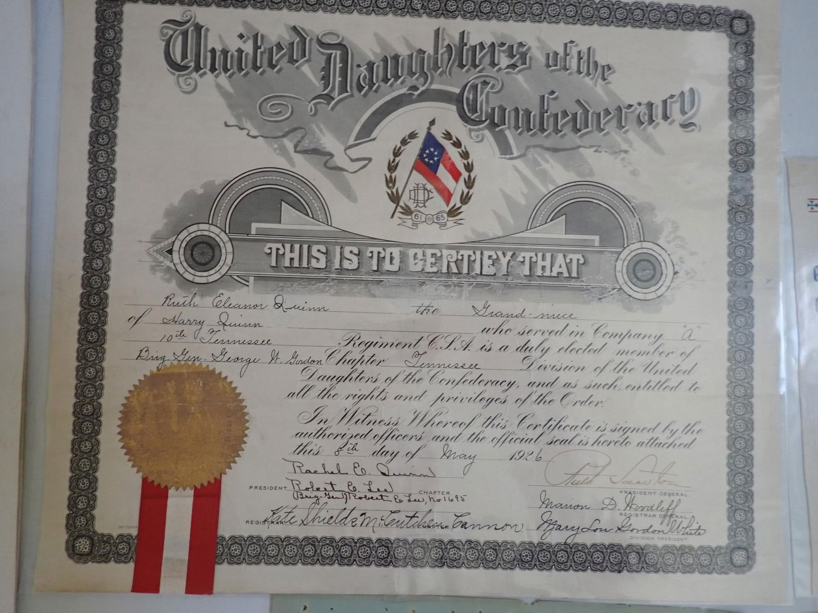 Confederate Vets Certificate, Ribbon, Program, etc. - 2
