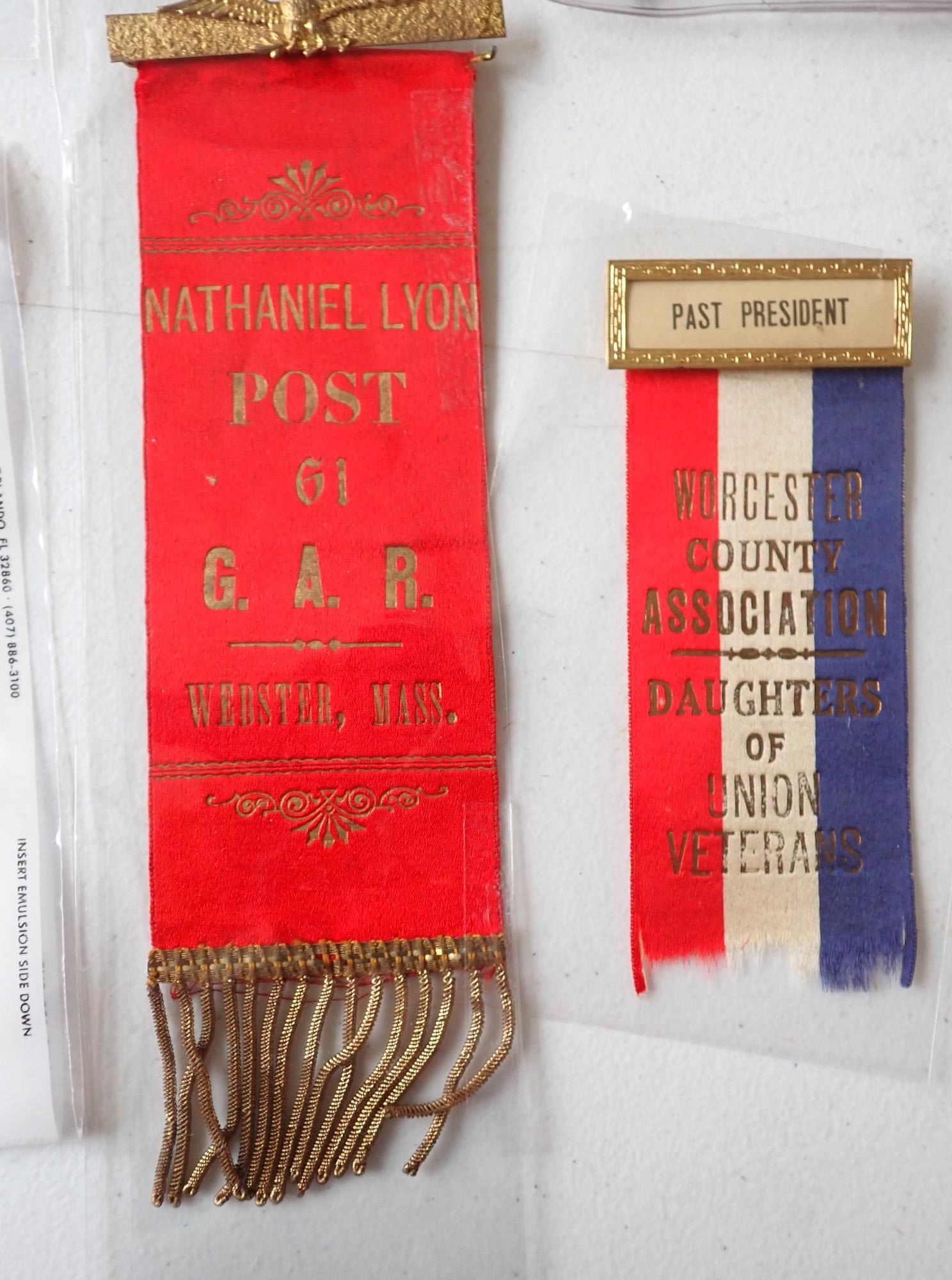 Fletcher Webster GAR Pinback button, ribbons, etc. - 11