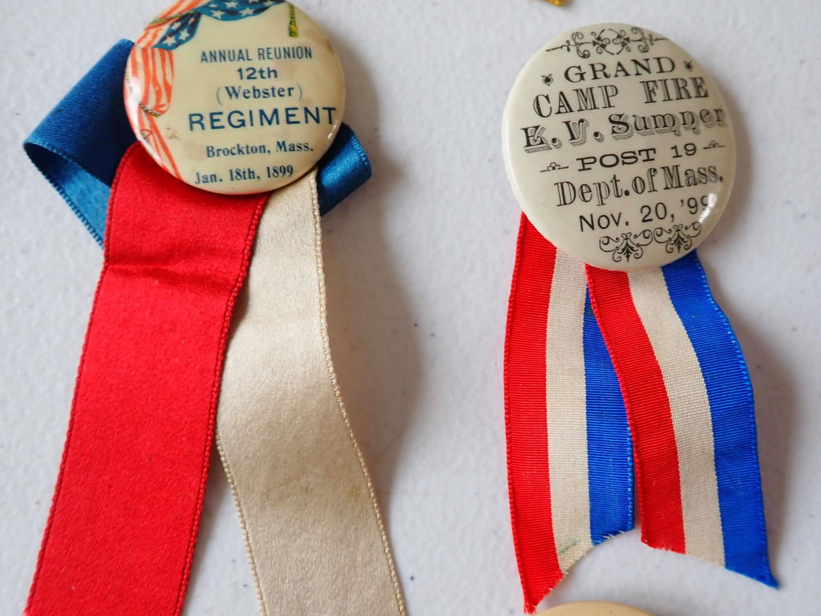 Fletcher Webster GAR Pinback button, ribbons, etc. - 14