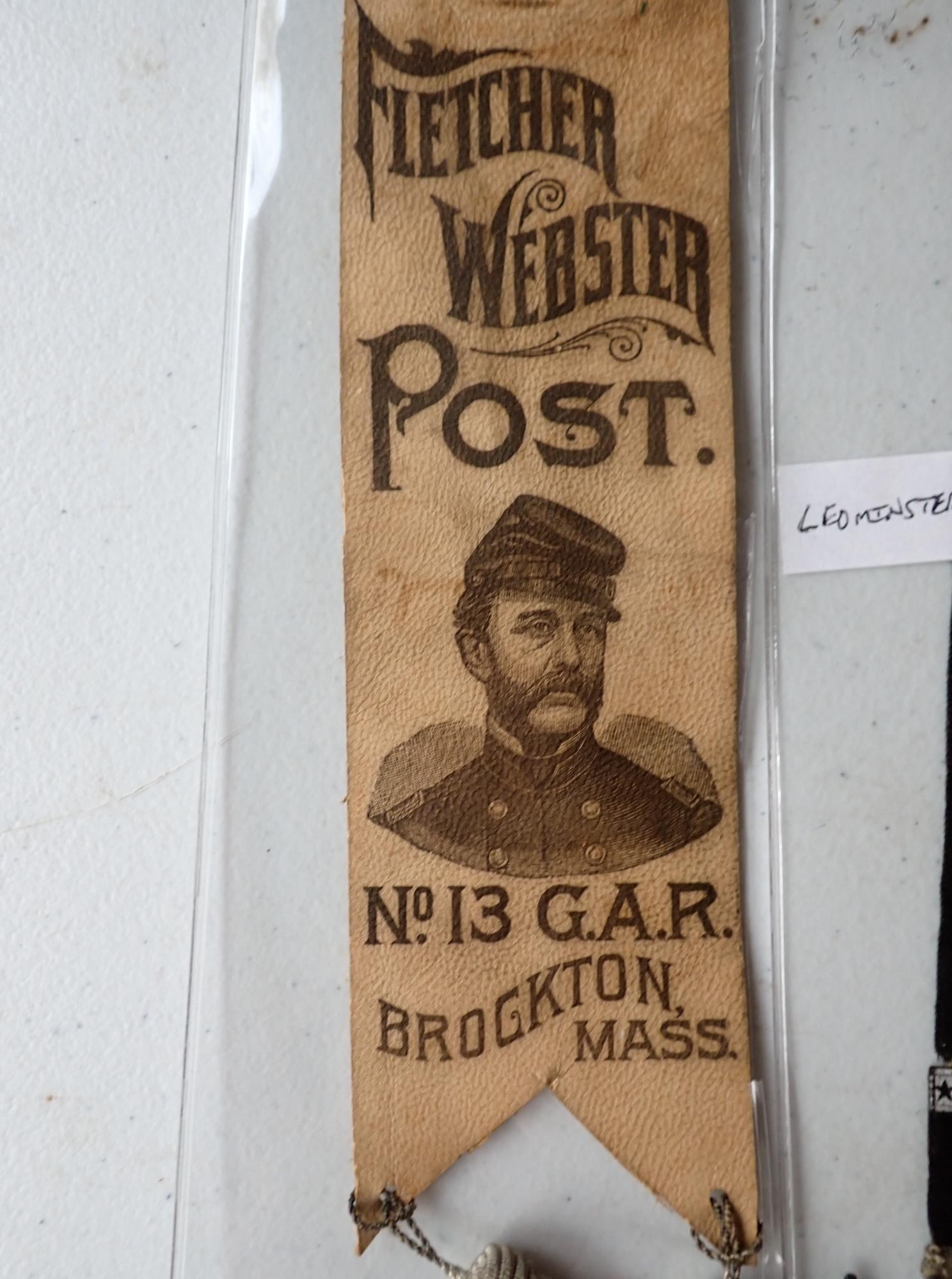 Fletcher Webster GAR Pinback button, ribbons, etc. - 2