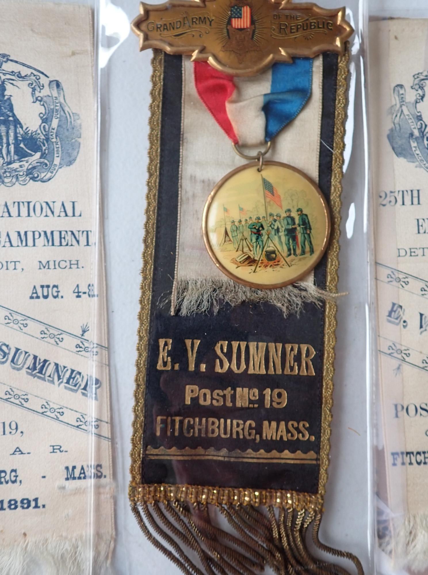 Fletcher Webster GAR Pinback button, ribbons, etc. - 4