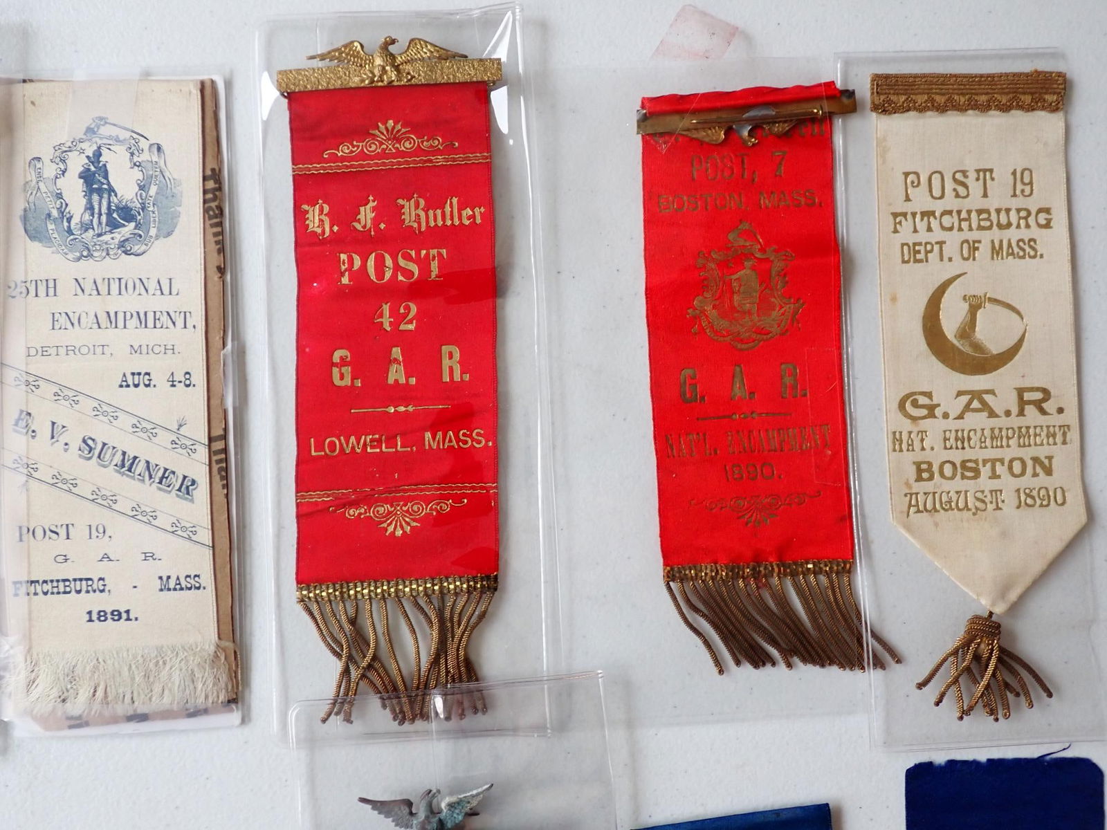 Fletcher Webster GAR Pinback button, ribbons, etc. - 5