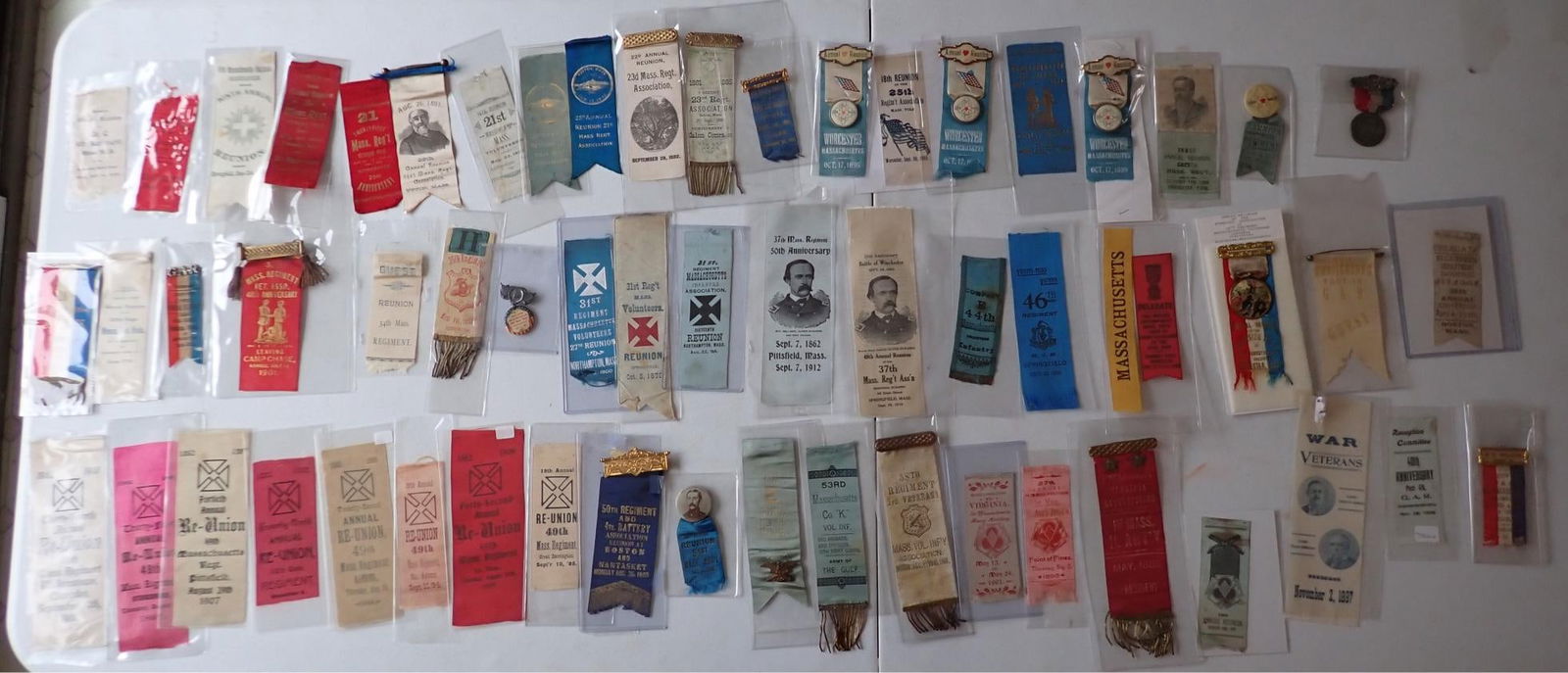 GAR Civil War Veteran Massachusetts Ribbons: 22nd, 37th and other Regiment buttons and pinbacks
