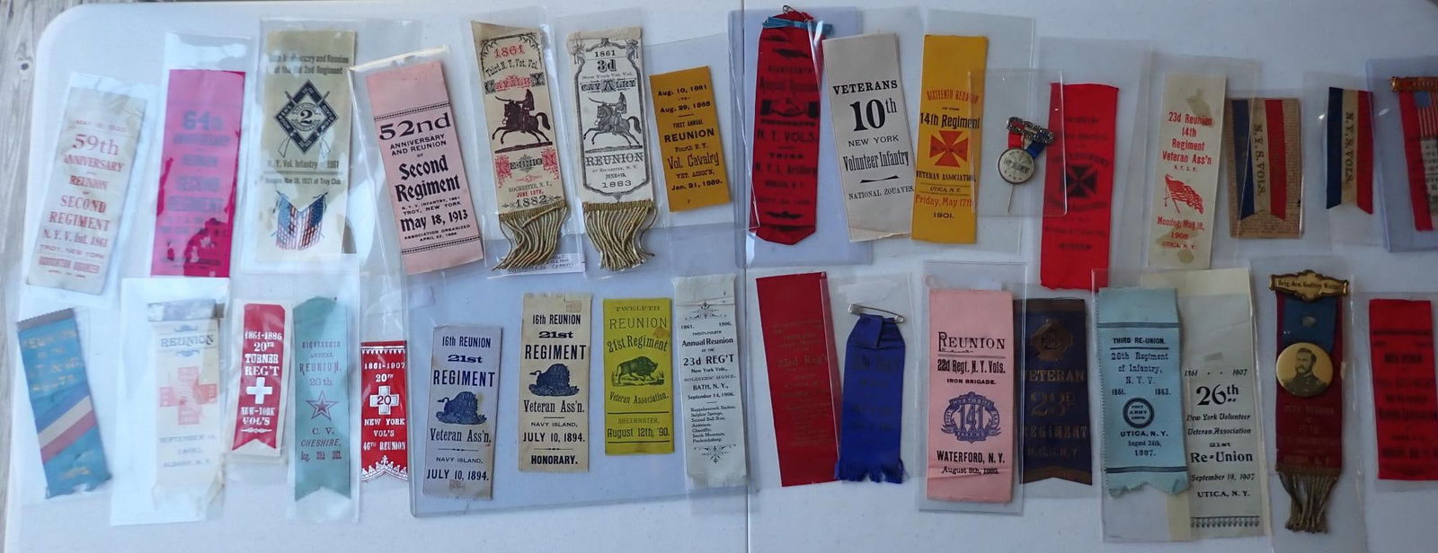 NY10th Zouaves, 75th, Brig Gen Weitzel Ribbon, etc: New York 10th Zouaves, 75th NY Col. Brig, Gen, Weitzel Ribbon & others. 14th Regiment 9th Reunion & other ribbons