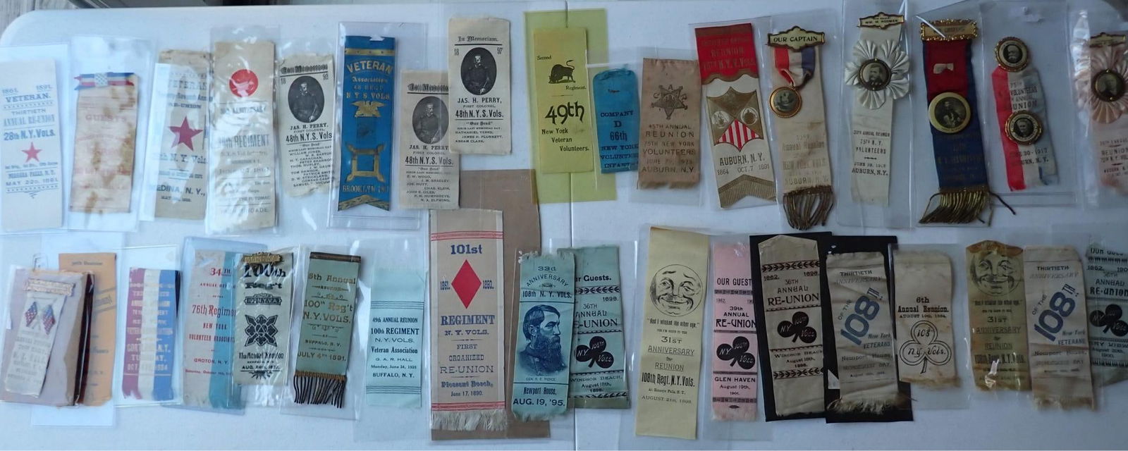 Gen FE Pierce, MacDougal, Grant, NY Vet Ribbons: Gen. F. E. Pierce, MacDougal, Grant & other Civil War New York Veteran Ribbons. William Hosmer, First Colonel James H. Perry & others