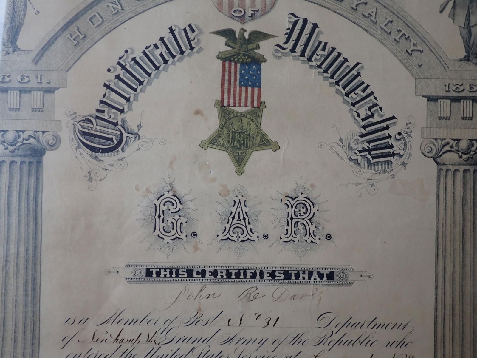 GAR Certificate for John Re Davis - 3