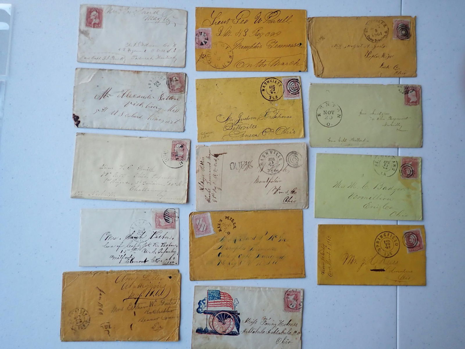 Civil War Postal Covers - Ohio Related: Lieut Gen. W. Purcell 43rd Ohio, Thomas Smith 79th Ohio, Joseph Rupert Paxton 15th Army Infantry, Alexander Patten K Co. US Ct. Heavy Artillery and other