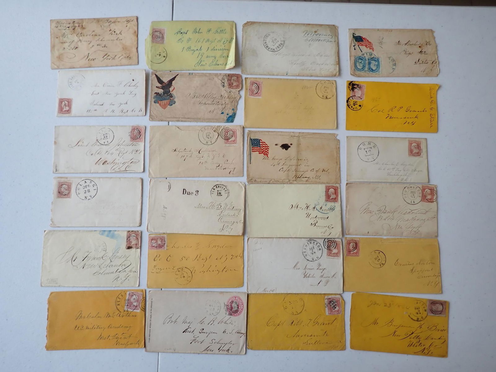 New York Postal Covers: Lieut. D.G.Starr, Capt. Robert Grant, Geo. Loois 4th Sgt of Vol. Albany NY, John Weiss Forney, Clerk of US Rep and Sec of the US Senate, Pvt. Ezra Ackley NY 11th Corp wounded @ Gettysburg, Thomas J.