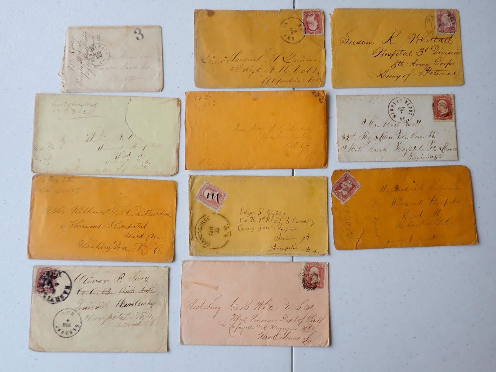 Medical Related Postal Covers: Asst. Surgeon C.B. White, Lieut. Samuel S. Quinn wounded Malvern Hill, VA, Oliver P. Storey wounded @ Stone River, Joseph C. ross Surgeon