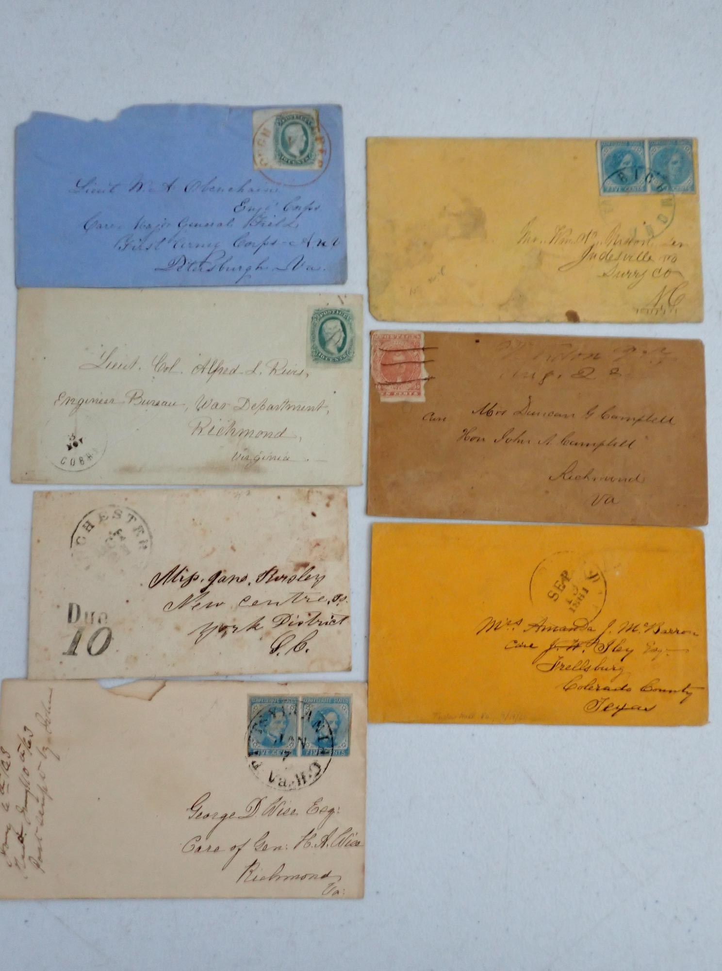 Confederate Postal Covers - Virginia: Lt. MA Oberchain Eng, Corps. K. Col. Alfred R. Rives Engineer Bureau War Dept.