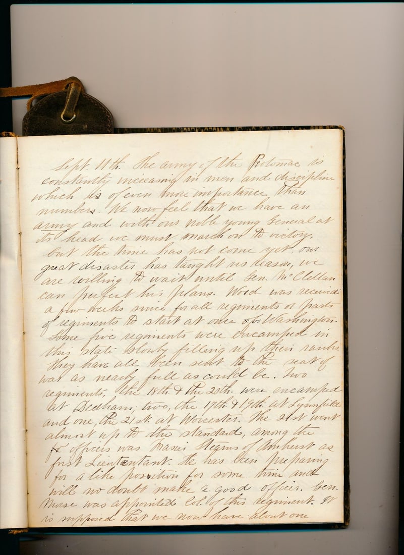 Army of the Potomac Diary. Begins September 11th: Starts with them waiting for General McClellan to "perfect his plans." Many accounts of battles.