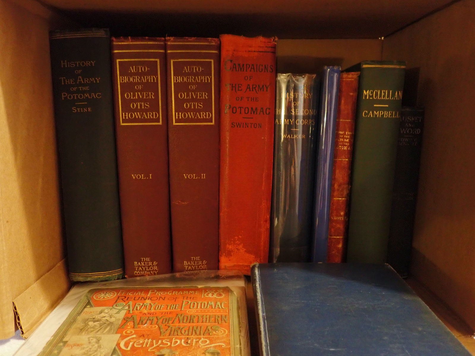 Army of the Potomac, Gettysburg, & other books: History of the Army of the Potomac by J.H. Steine, Autobiography of Oliver Otis Howard Vol I & II (First Edition), Campaigns of the Army of the Potomac by Swinton, History of the 3rd Division, 9th Cor