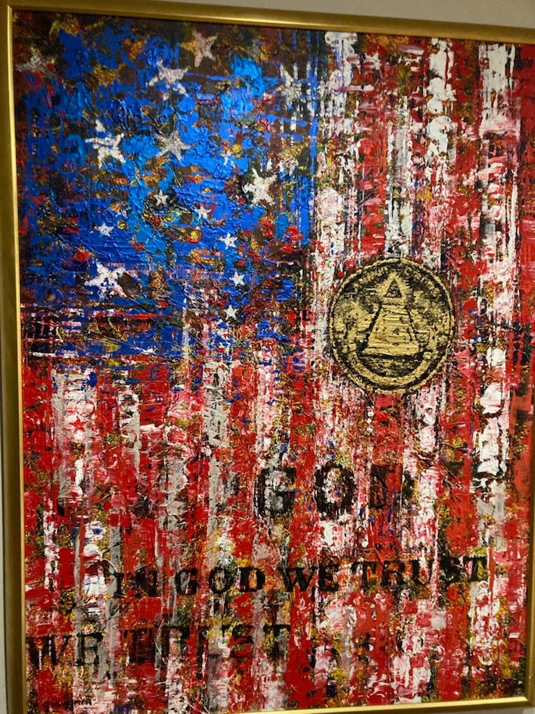 "In God We Trust" Flag & Dollar Pyramid Symbol Large O/C by Giovanni (1 of 8)