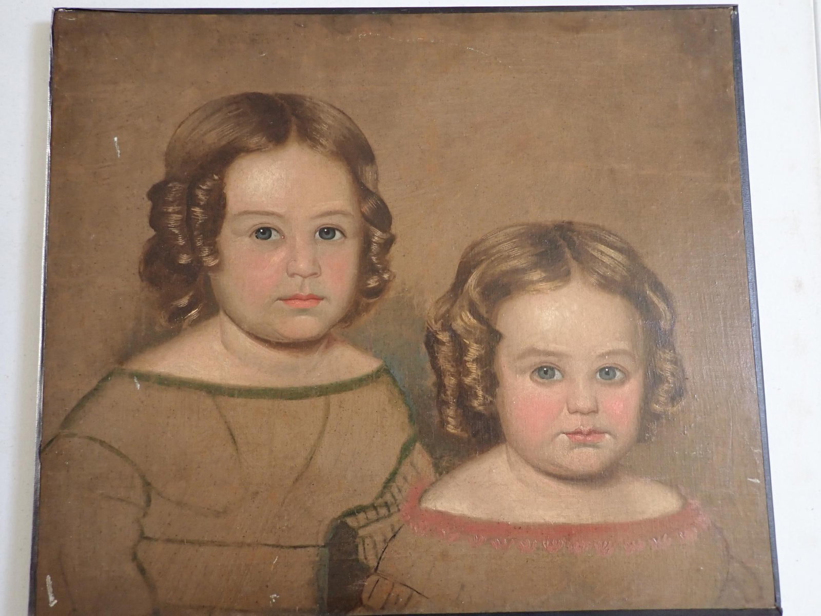 2 Curley Haired Young Girls Oil on Canvas Painting (1 of 6)