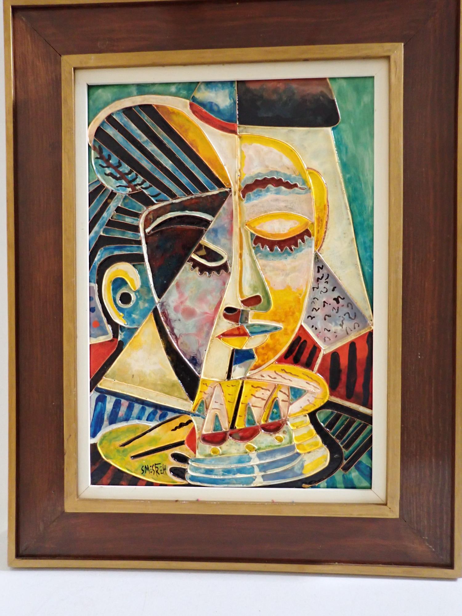 Salvador Mestre Cubist Enamel on plank painting (1 of 5)