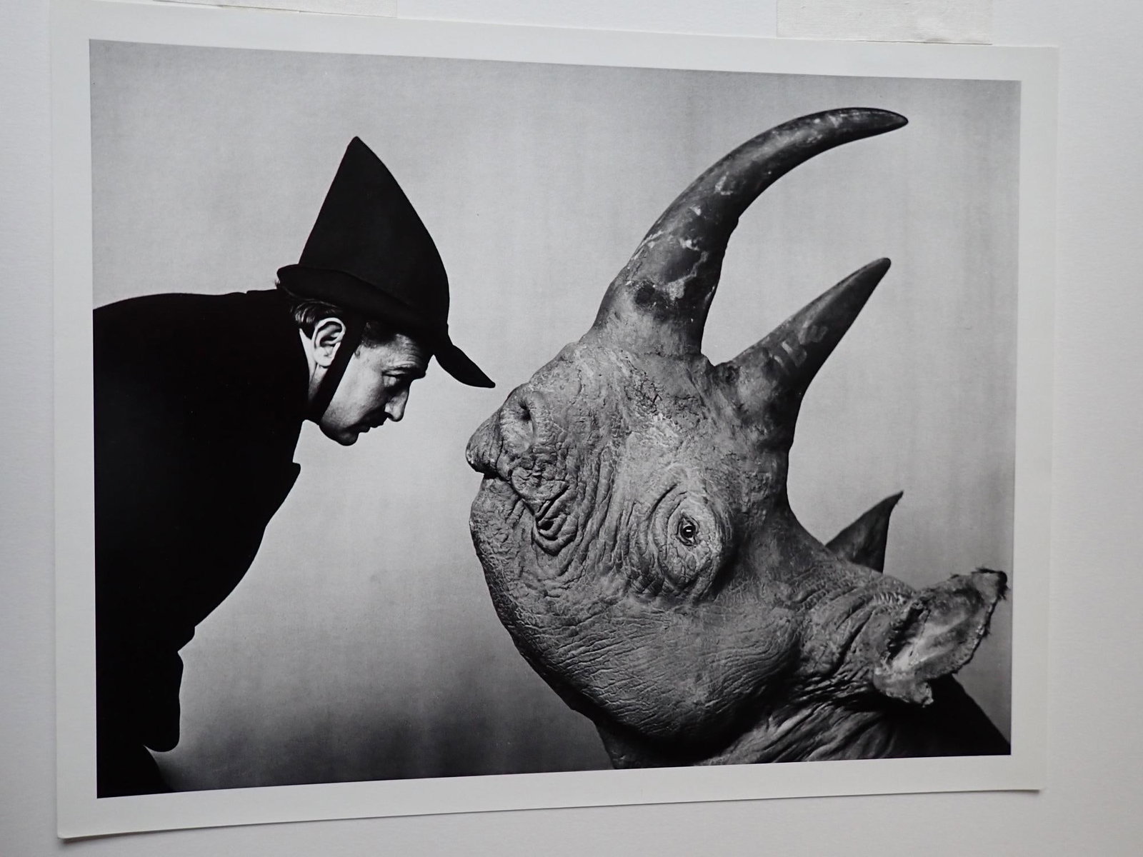 Dali with Rhinoceros Halsman Portfolio 12/250: Philippe Halsman silver gelatin print of Dali and a rhinoceros. 14" x 11" and matte is 20" x 16." Limited edition 12/250.