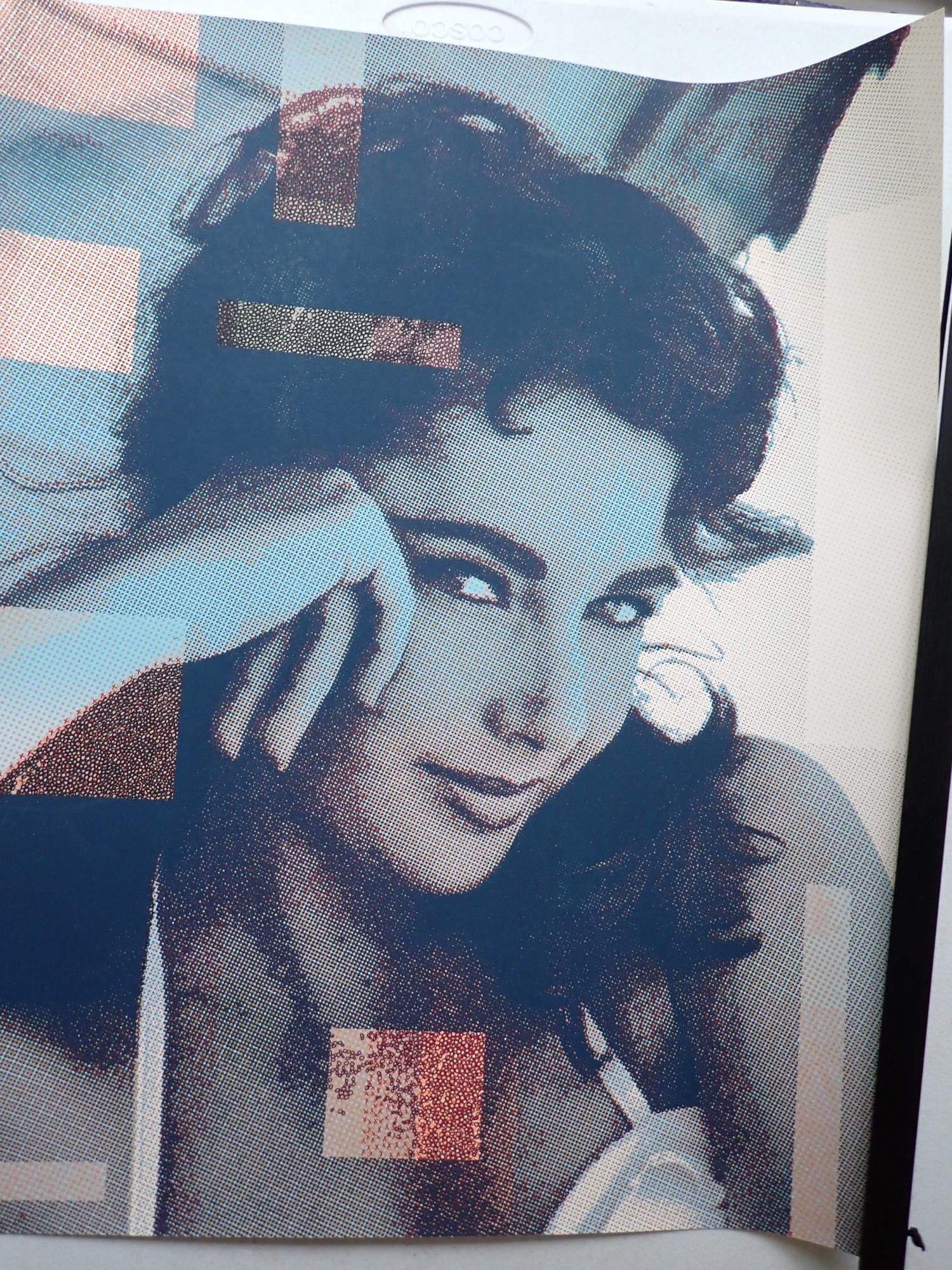 Marilyn Monroe, Liz Taylor, James Dean Prints: Limited edition prints of the stars from runs of 40 of each. Pieces rendered on heavy stock paper. Depicts 'dot matrix' images of the stars. Verso with a penciled annotation in the lower left corner.