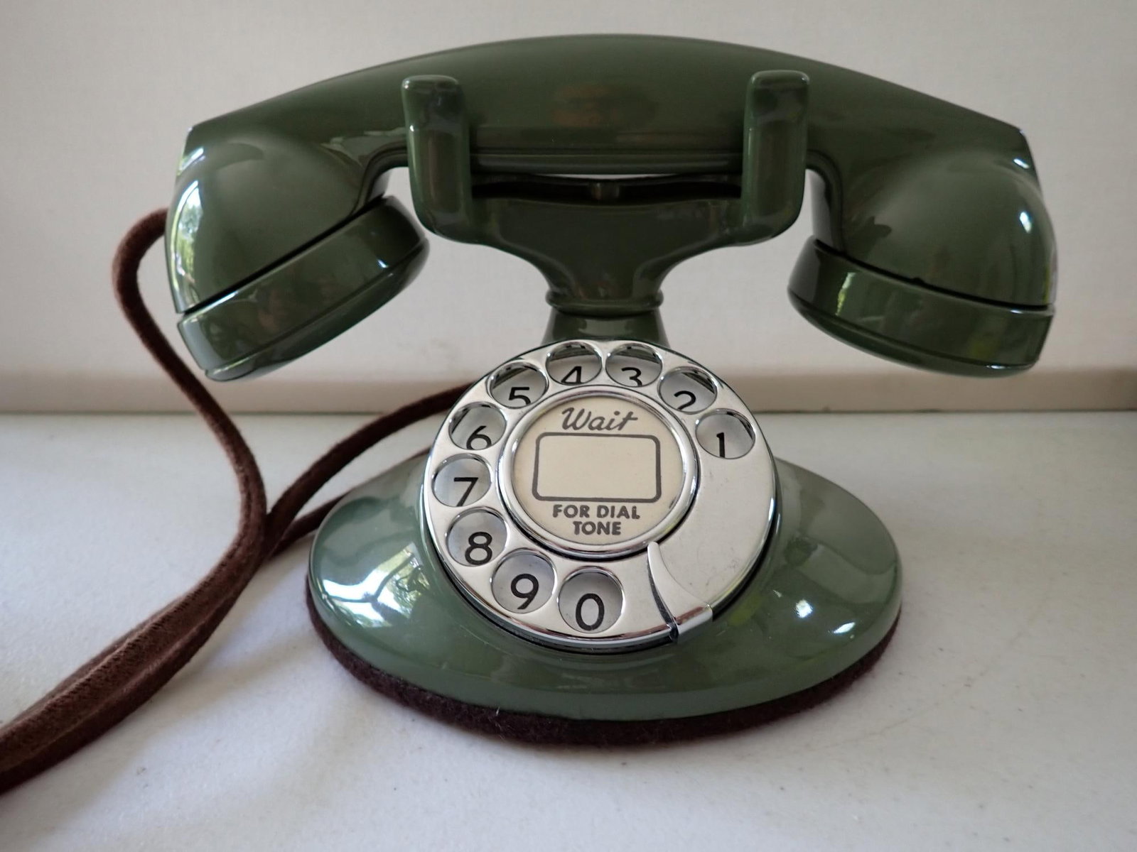 Green Deco Rotary Bell System Telephone: Restored and untested. 5 1/2" height.
