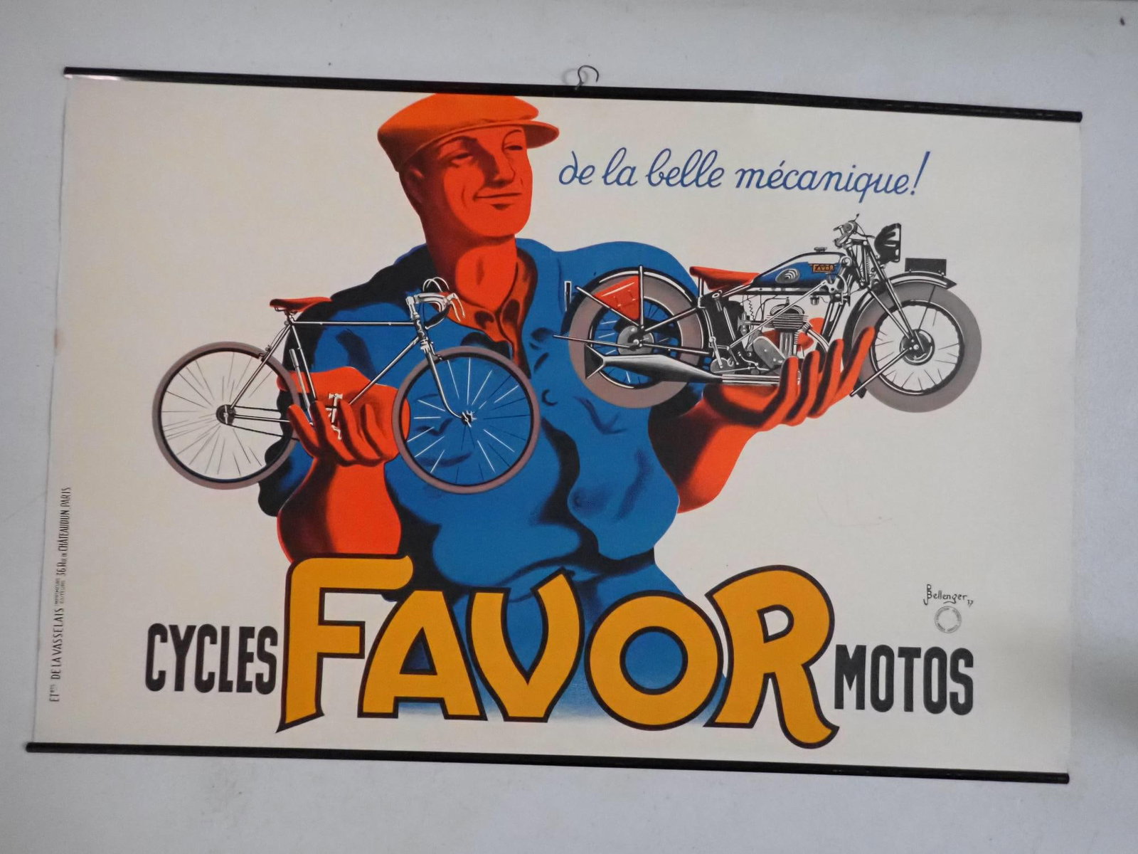 1937 French Favor Motorcycles advertising poster: 1937 French Favor Motorcycles advertising poster