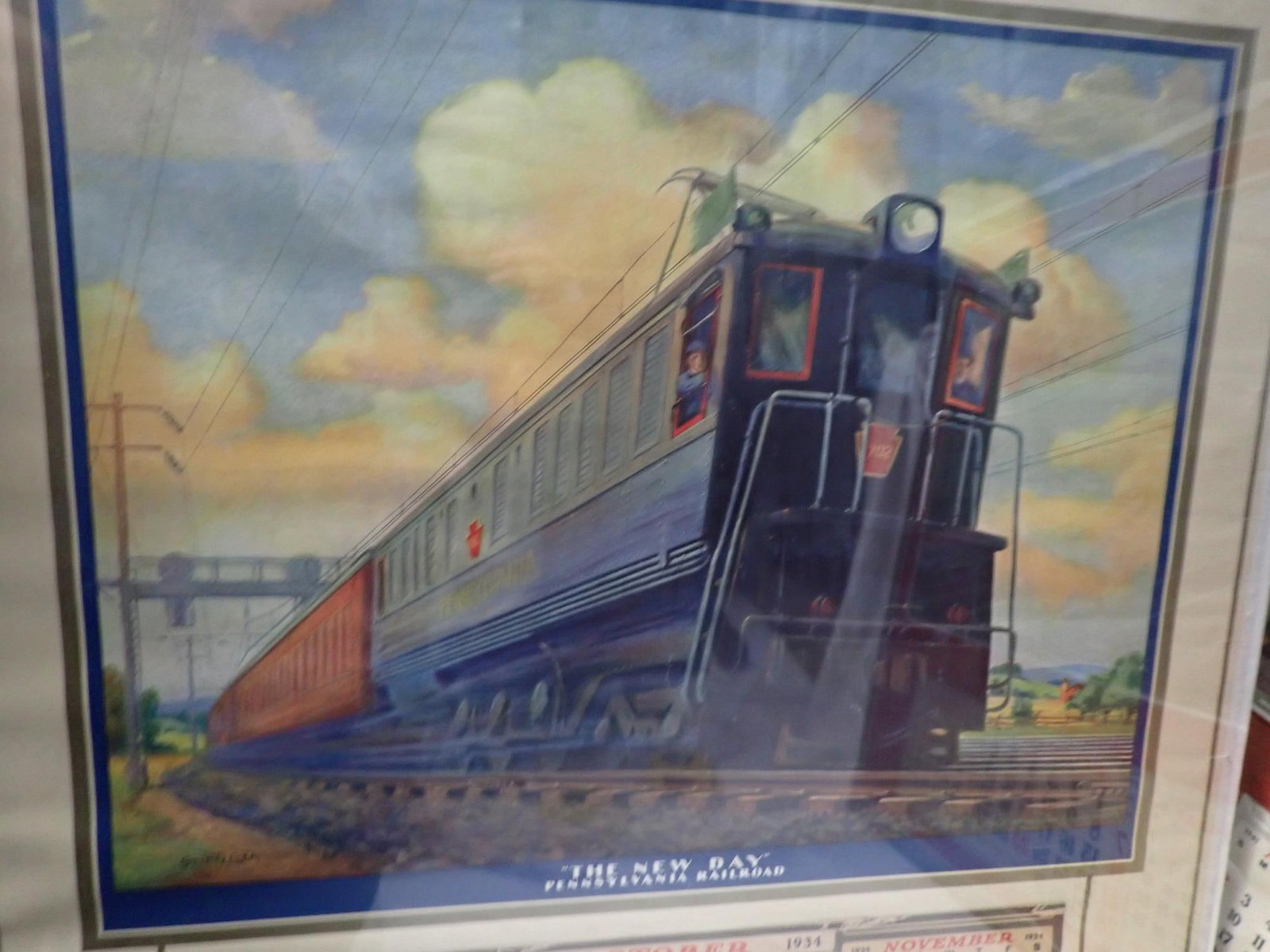 1930's and 40's Pennsylvania RR Calendars: 1934, 1941, 1942, 1948, and 1945. All shrink-wrapped on 30" x 29 1/2" foam core board. Last one has no pad. Others have only partial pad. Some wear with discoloration and tearing.