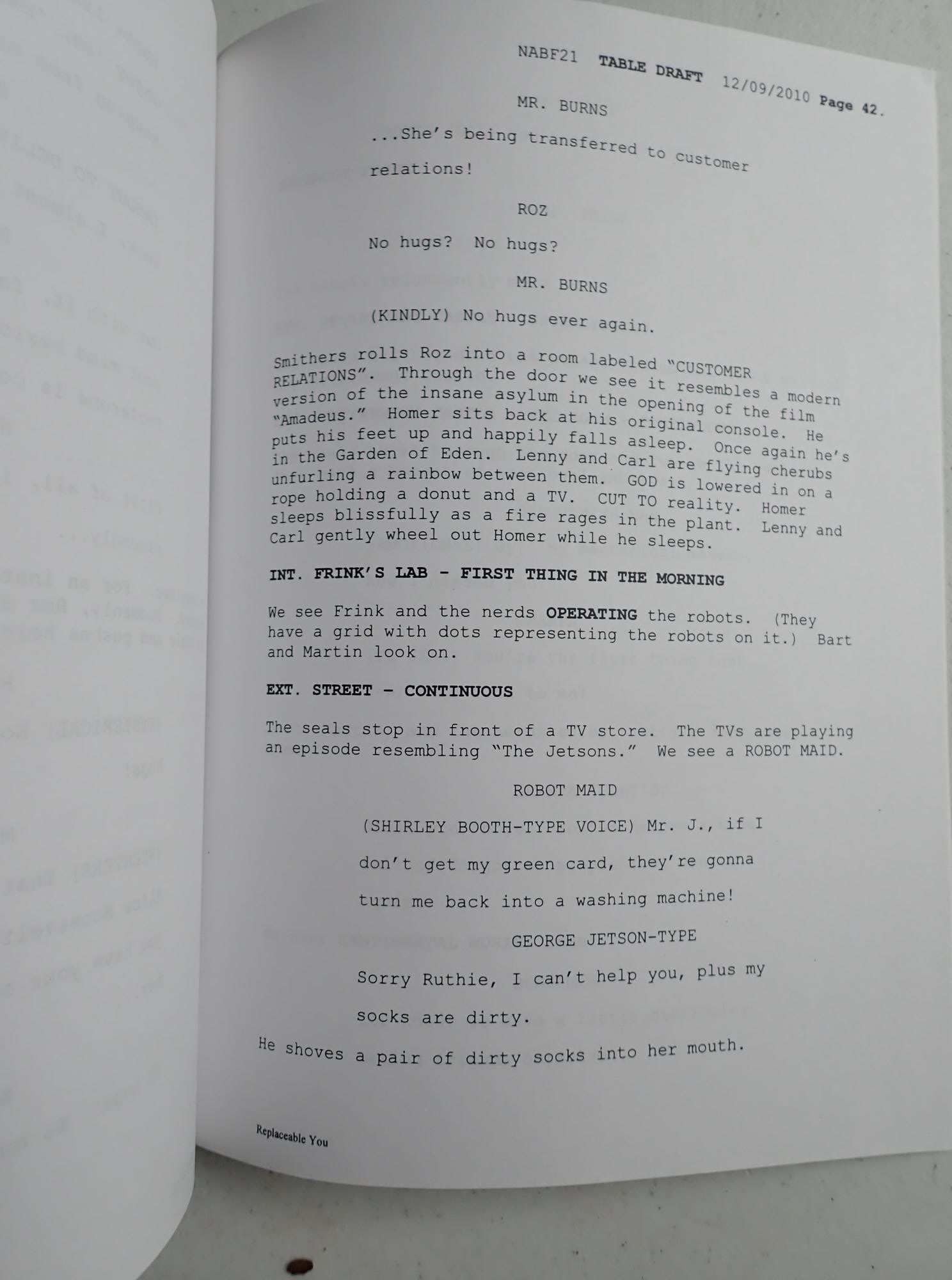 The Simpson's "Replaceable You" Production Script - 11