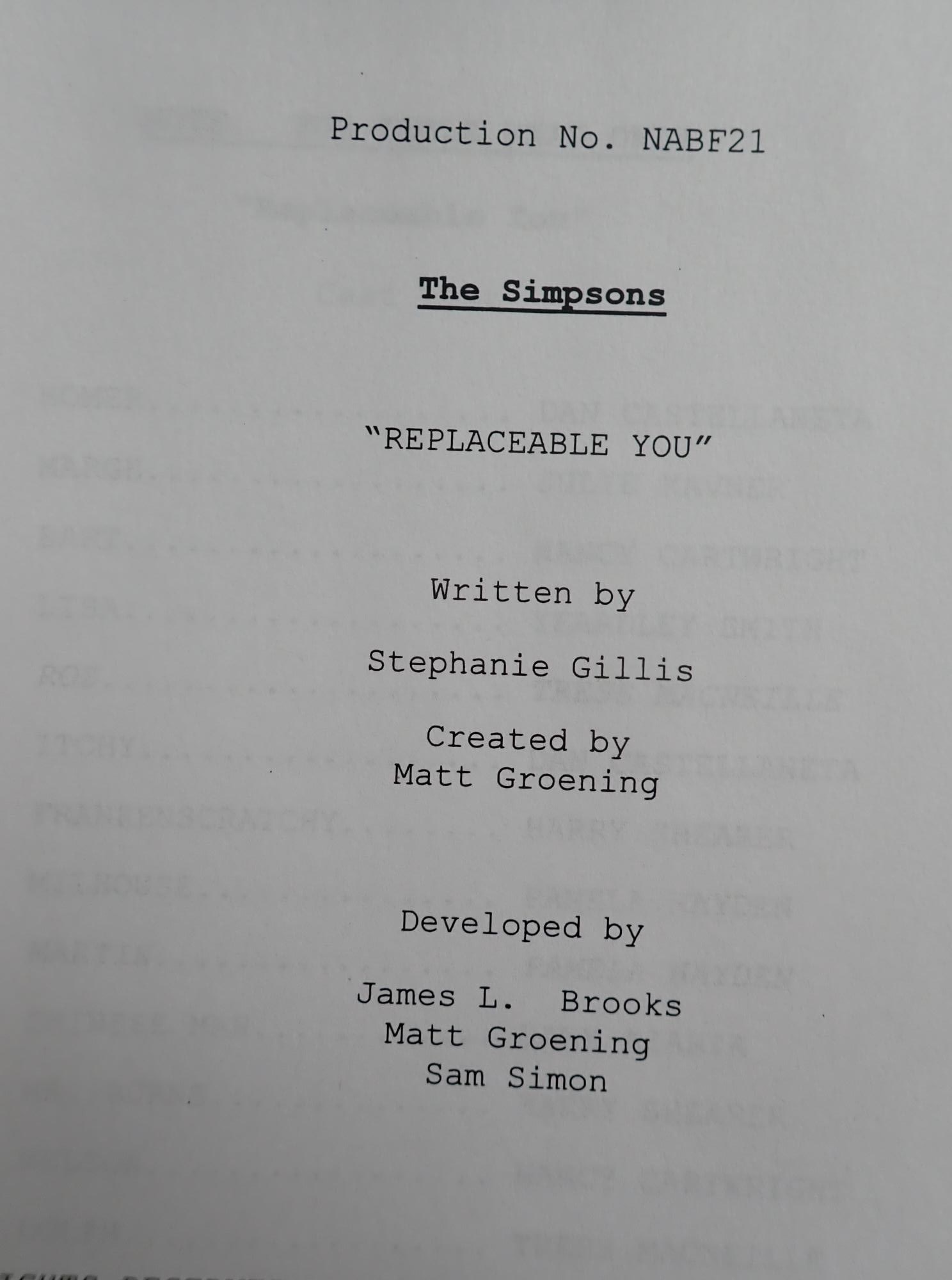 The Simpson's "Replaceable You" Production Script - 5