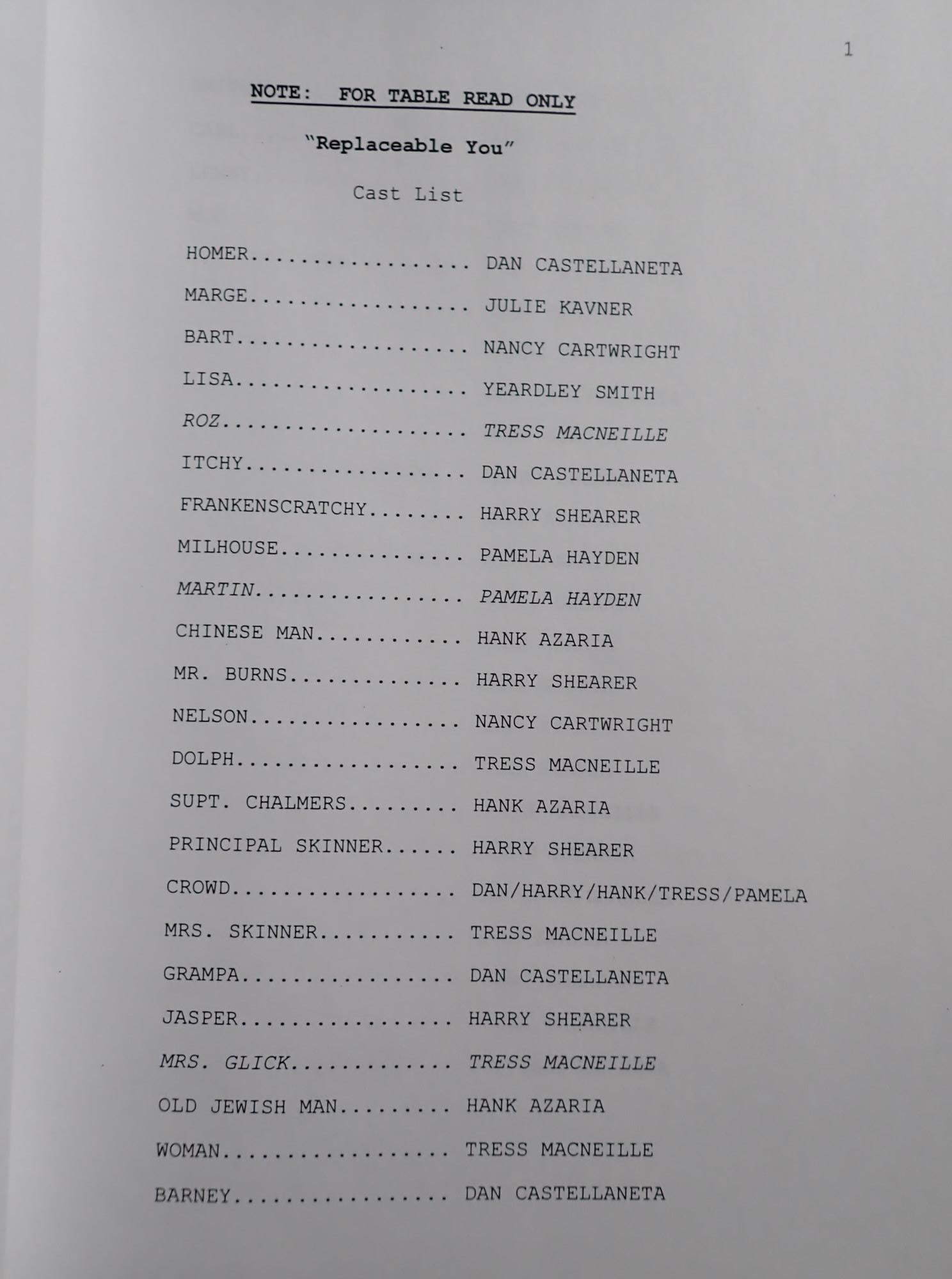 The Simpson's "Replaceable You" Production Script - 7